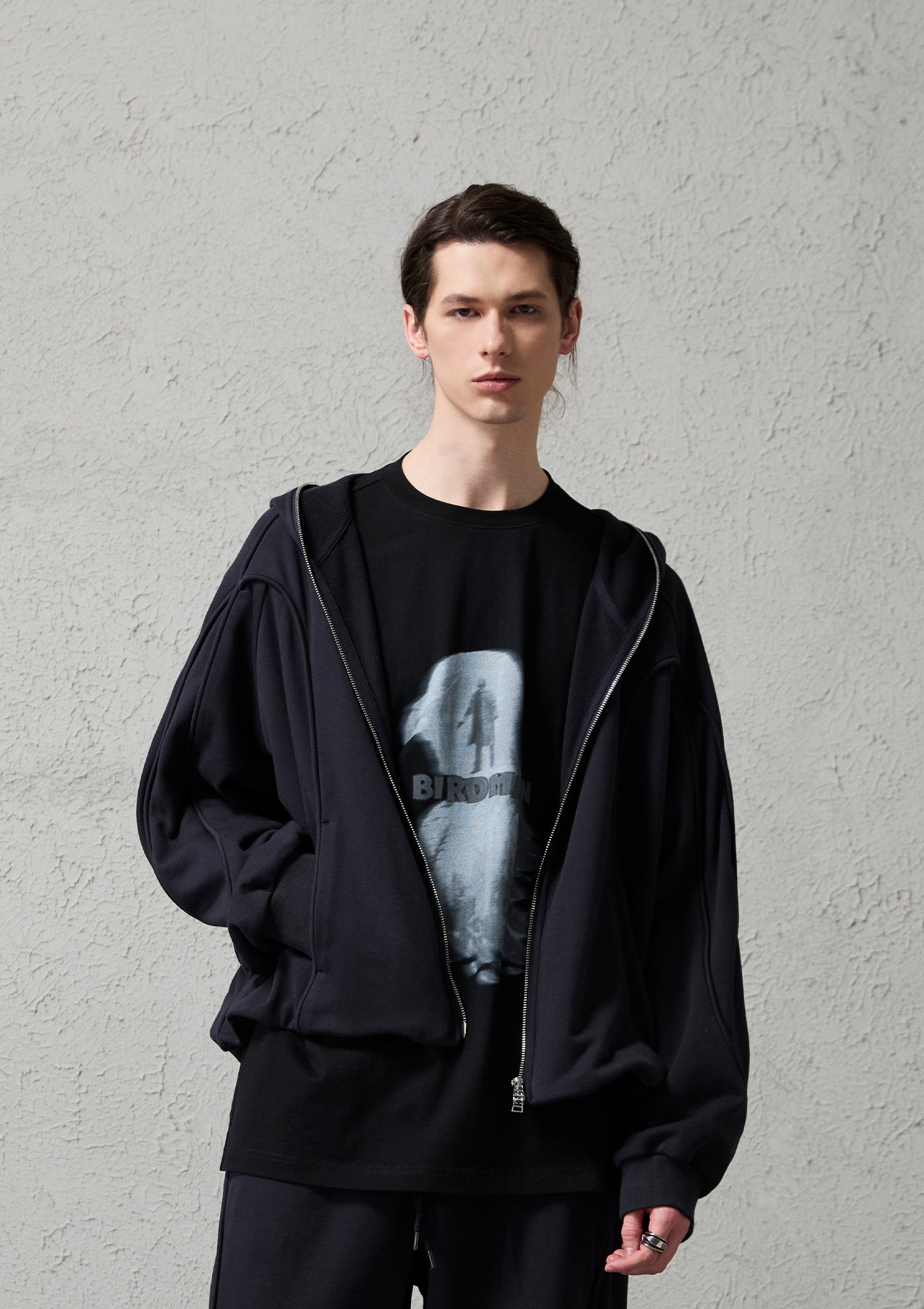 ORGANIC EMOTION Curved Panel Drawstring-Hem Zip-Up Hoodie, premium urban and streetwear designers apparel on PROJECTISR.com, ORGANIC EMOTION