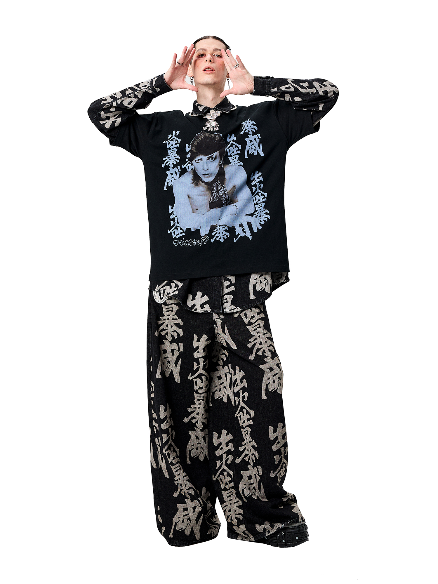 ERISSTOFF Retro David Bowie Portrait Graphic Oversized T-Shirt