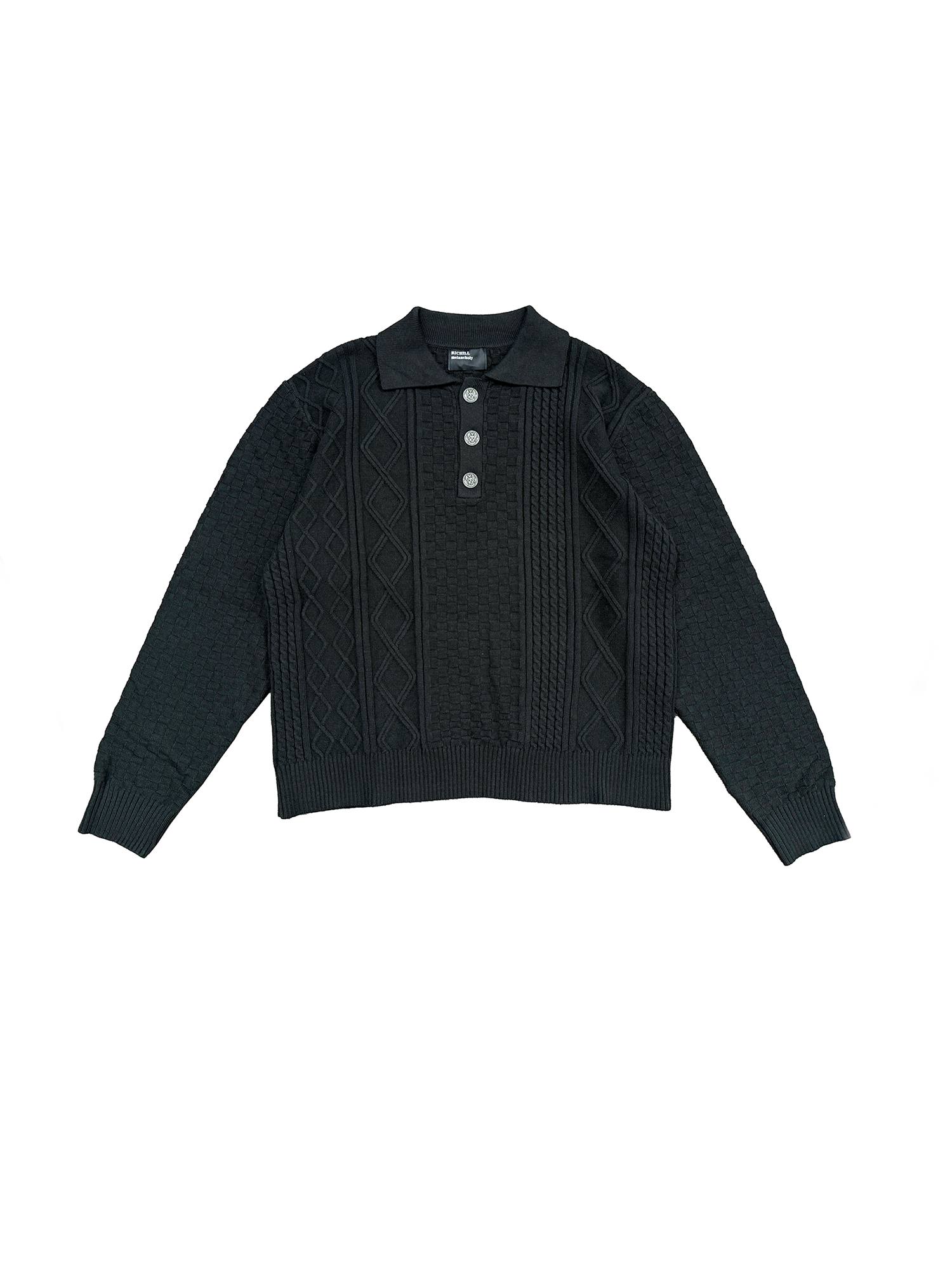RICHILL Classic Mental-Button Cable Polo Sweater