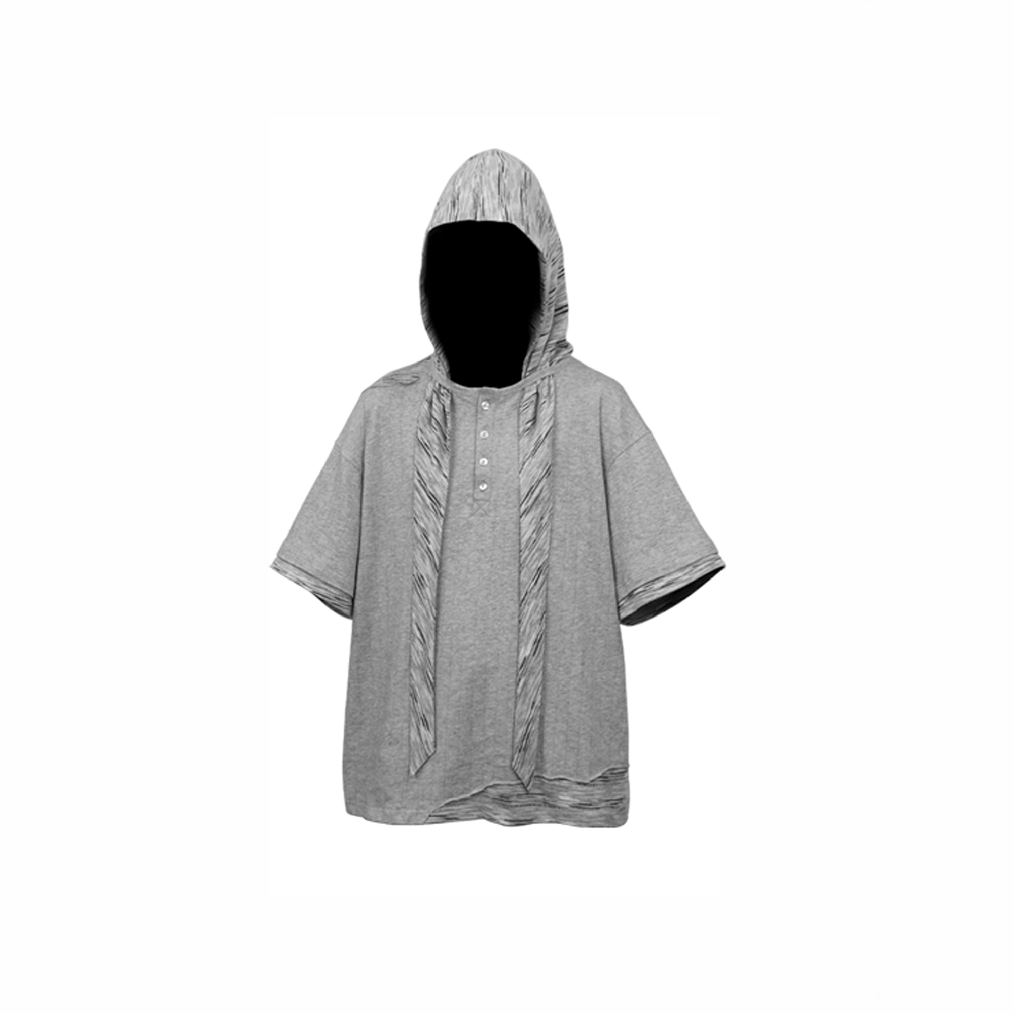 RELABEL Detachable Hood Distressed Henley Tee, premium urban and streetwear designers apparel on PROJECTISR.com, RELABEL