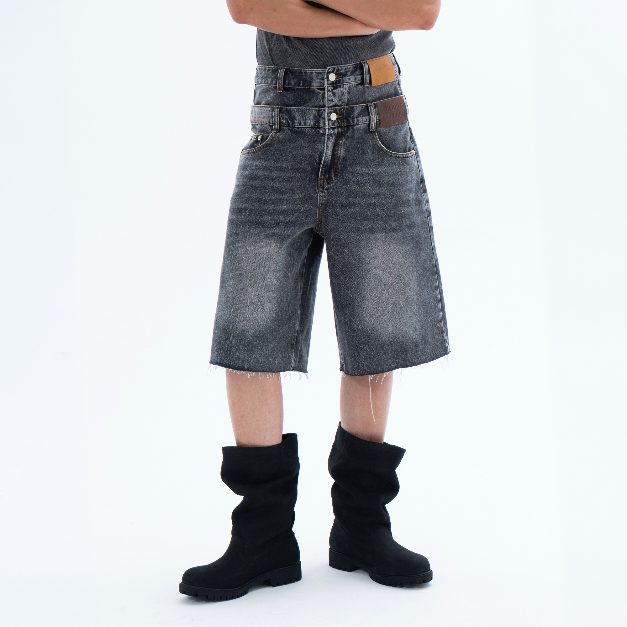 CLP Retro Washed Double-Waist Denim Shorts