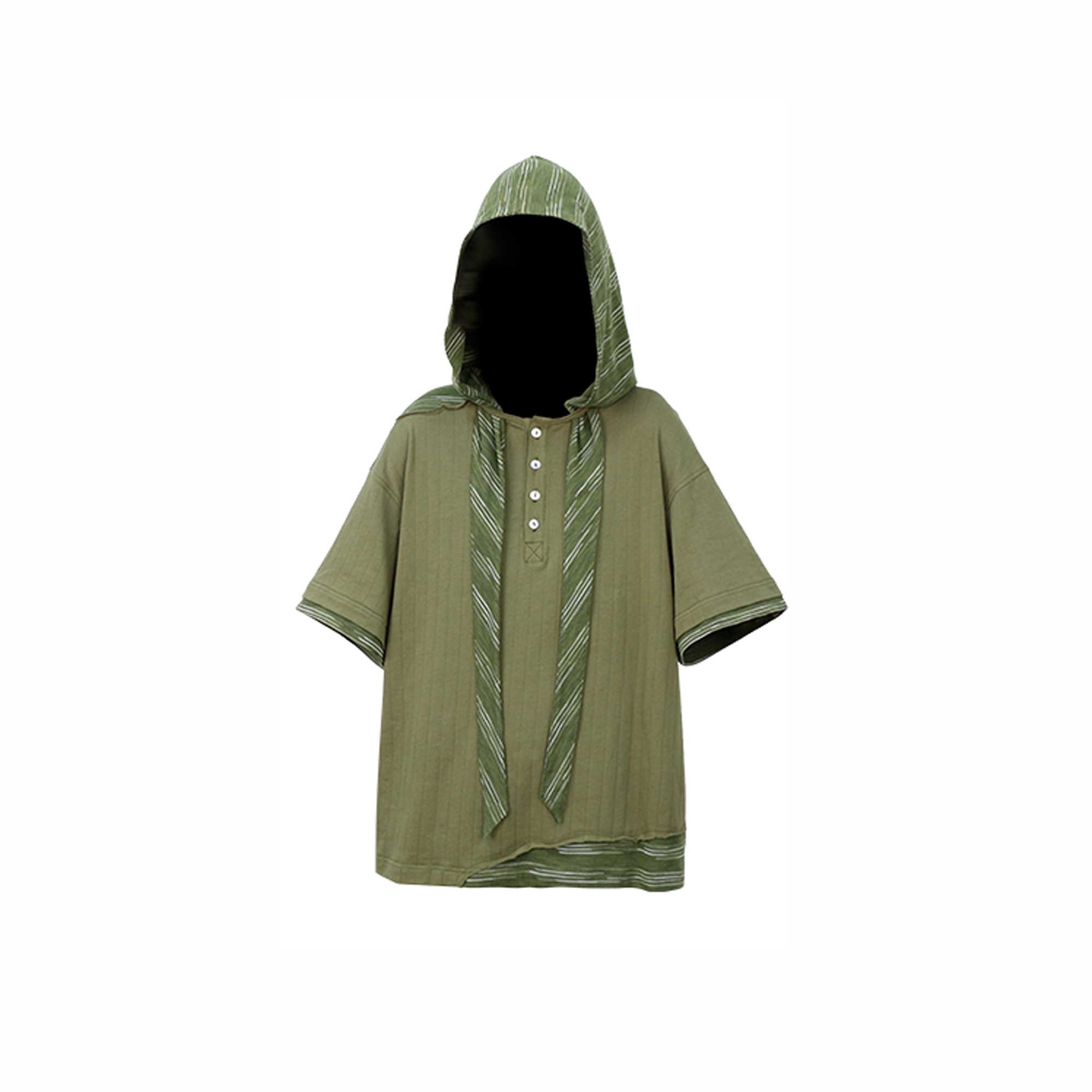RELABEL Detachable Hood Distressed Henley Tee, premium urban and streetwear designers apparel on PROJECTISR.com, RELABEL