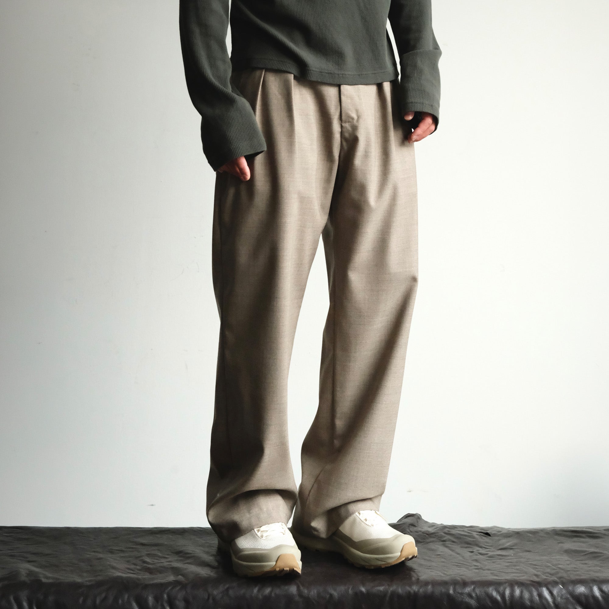 NEIGBORL Wool Double-Pleated Straight-Leg Trousers, premium urban and streetwear designers apparel on PROJECTISR.com, NEIGBORL