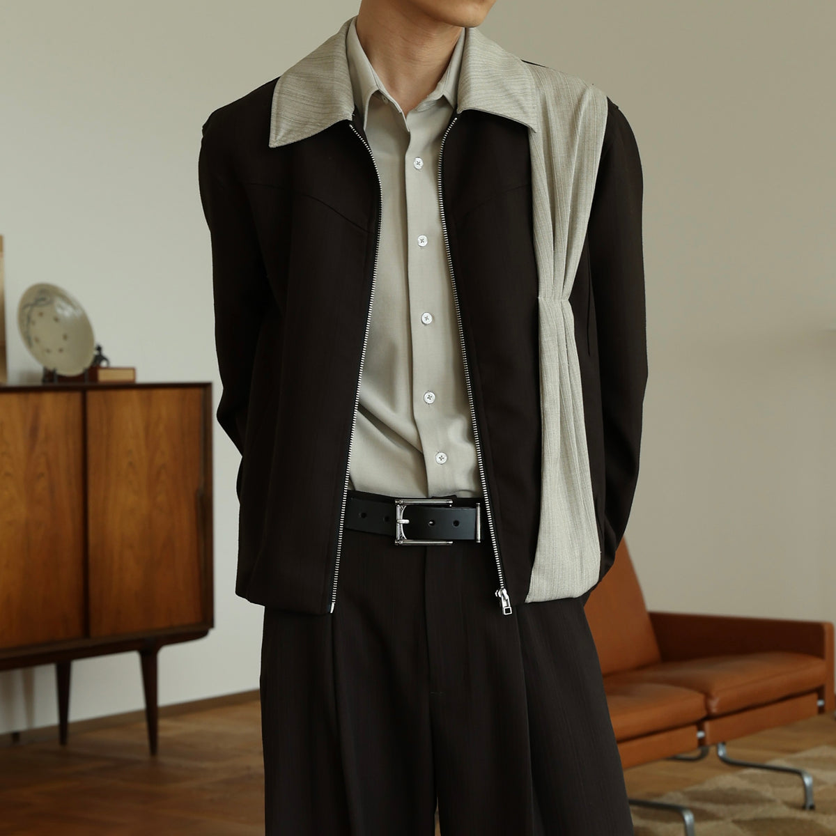 OKAYTHXBYE Deconstructed Spliced Textured Stripe Short Jacket