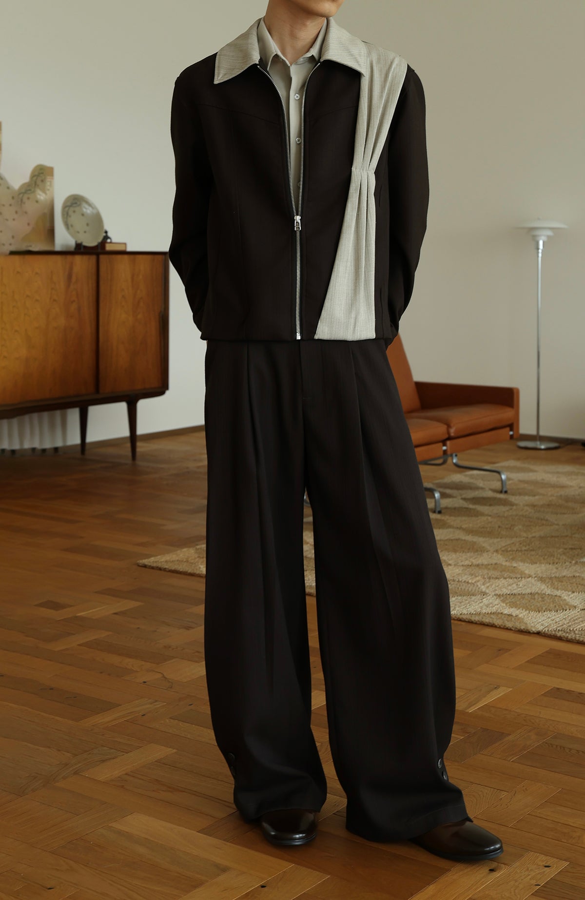 OKAYTHXBYE Deconstructed Spliced Textured Stripe Short Jacket