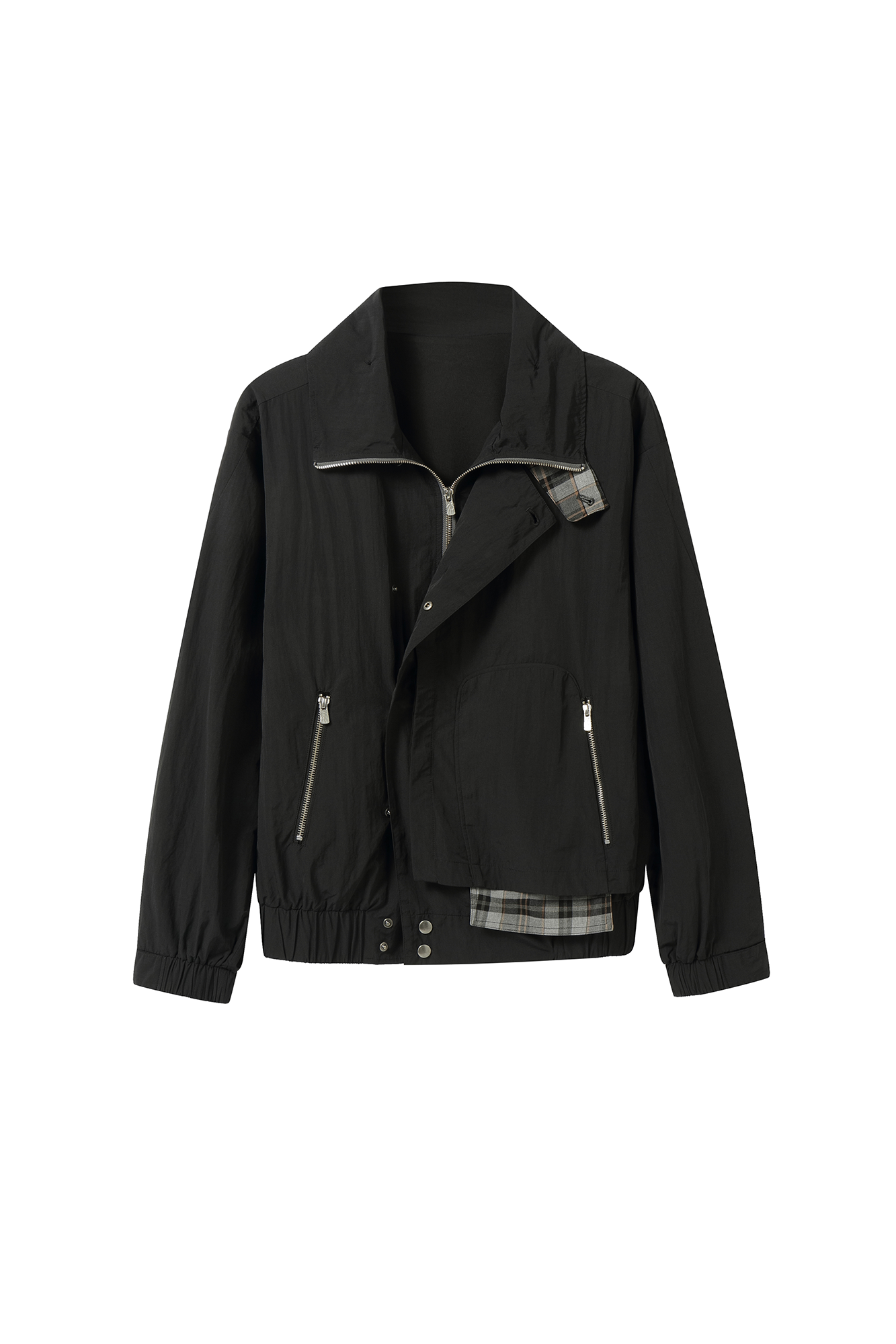 MOITIEDEPETALE Layered Plaid-Trim Jacket