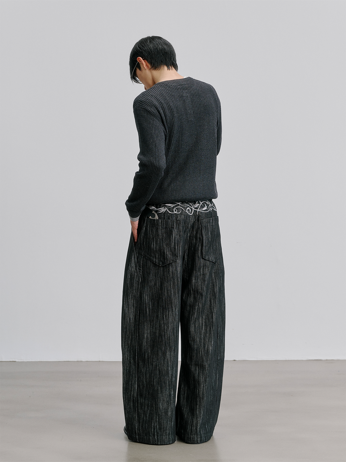 CATSSTAC Vertical Stripe Washed Wide-Leg Jeans