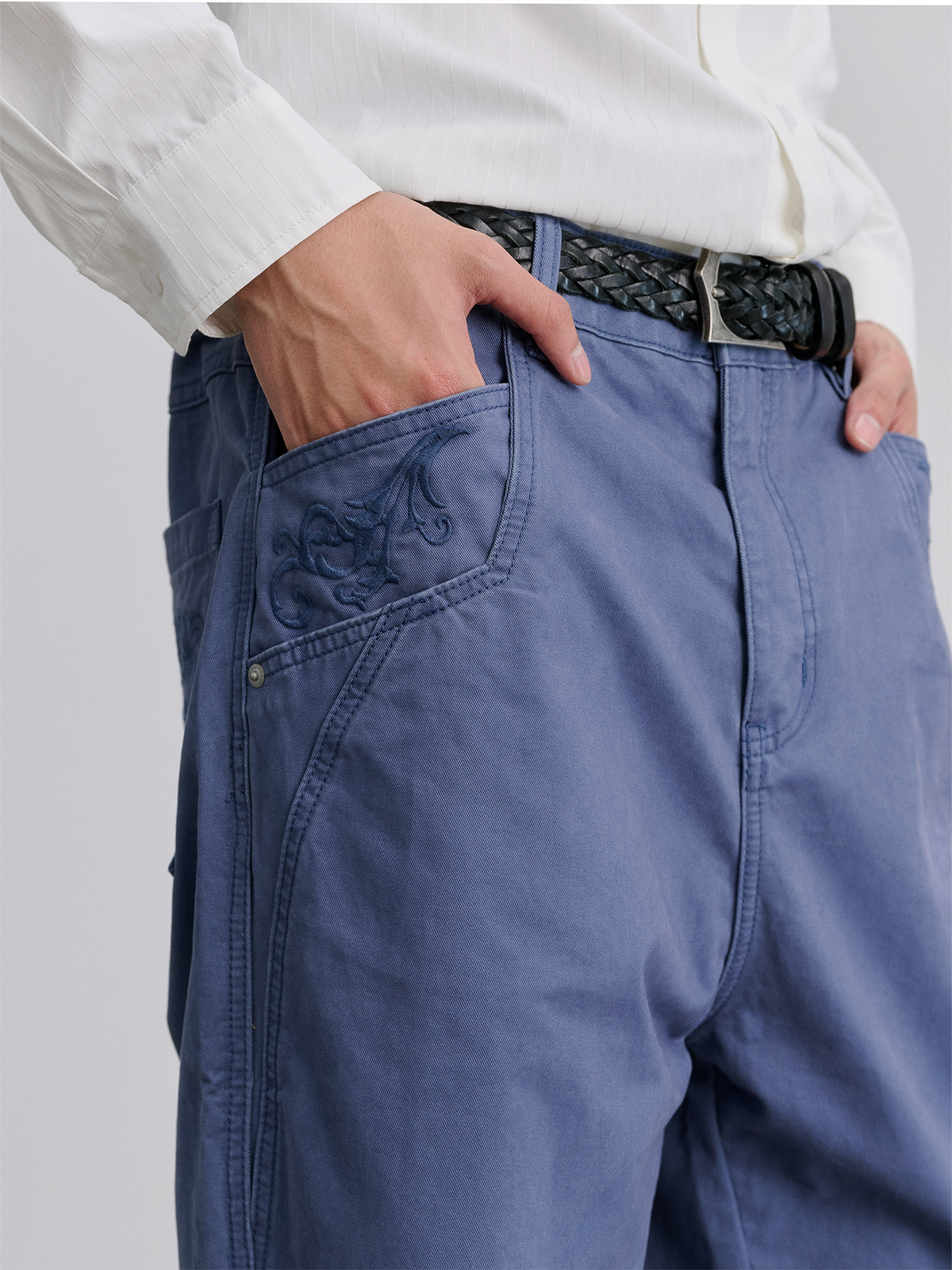 CATSSTAC Retro Embroidered Washed Wide-Leg Jeans