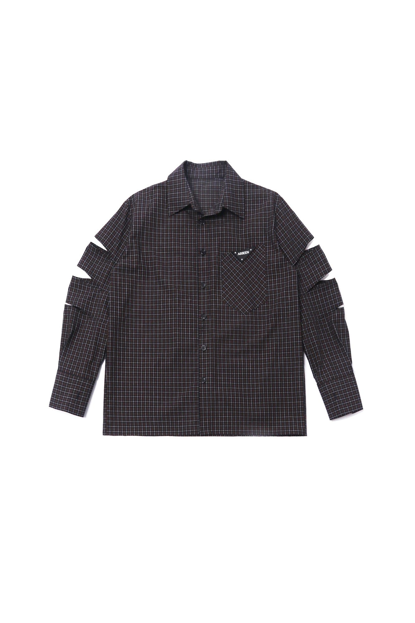 ASSEEN Deconstructed Cutout-Sleeve Mini Check Shirt, premium urban and streetwear designers apparel on PROJECTISR.com, ASSEEN