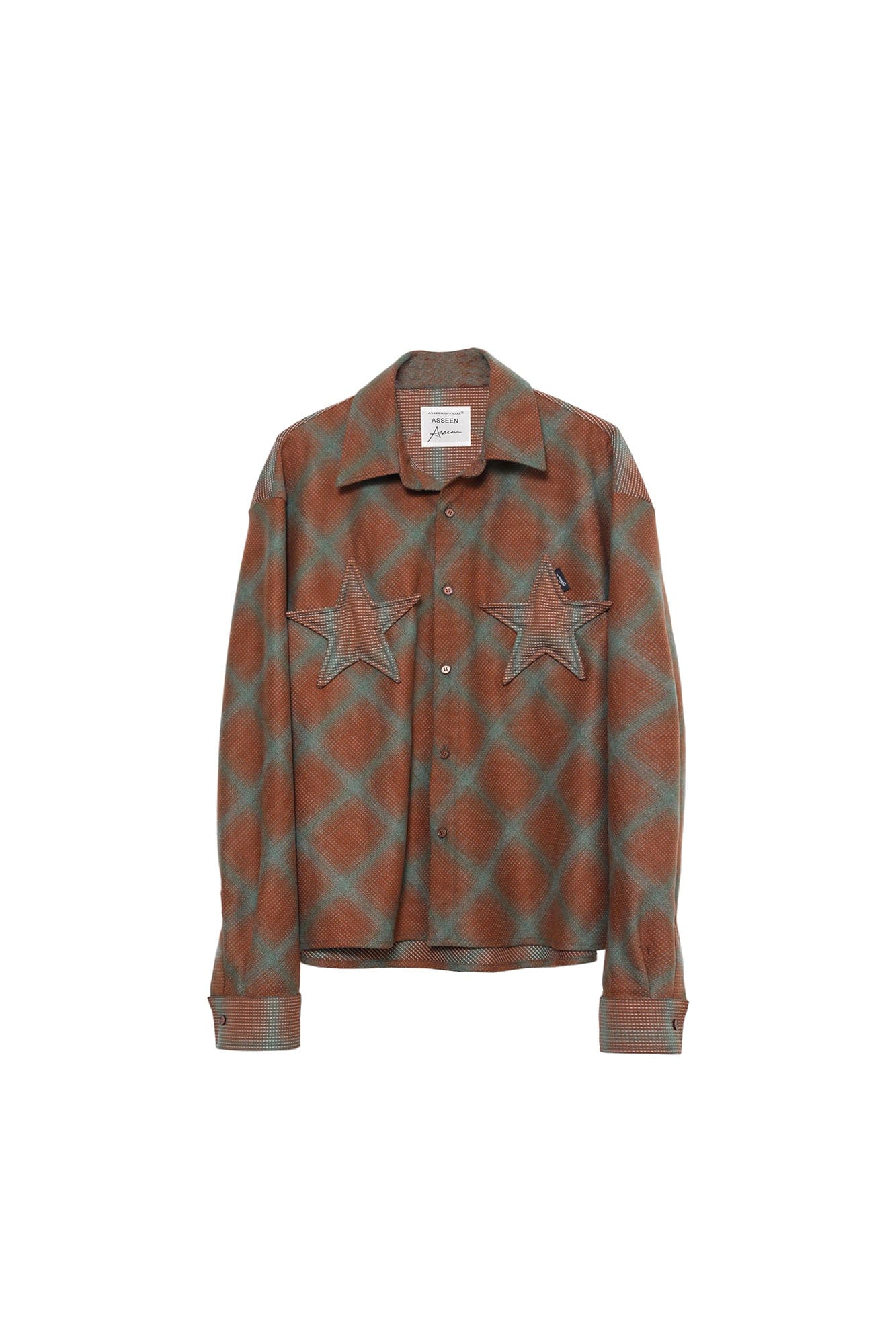 ASSEEN Symmetrical Star Patch Diamond Check Shirt, premium urban and streetwear designers apparel on PROJECTISR.com, ASSEEN
