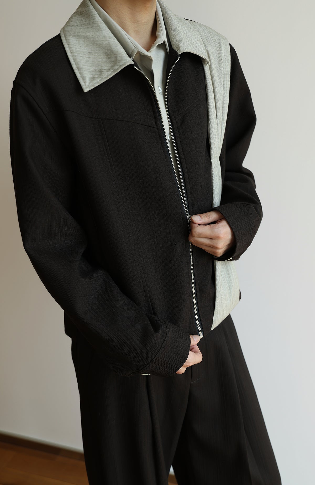 OKAYTHXBYE Deconstructed Spliced Textured Stripe Short Jacket