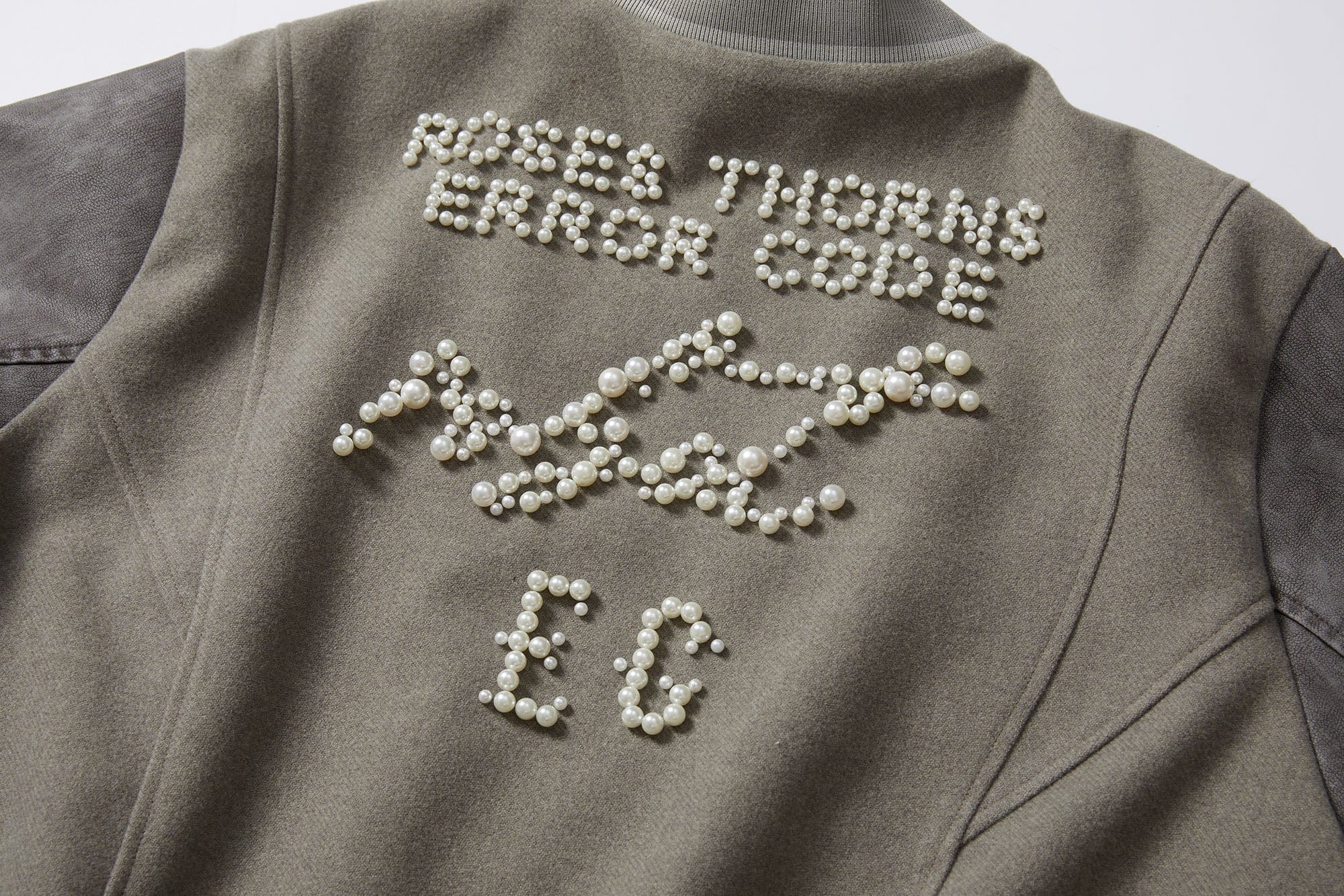 ERROR CODE ROBOT Pearl Embellished Paneled Varsity Jacket, premium urban and streetwear designers apparel on PROJECTISR.com, ERROR CODE ROBOT