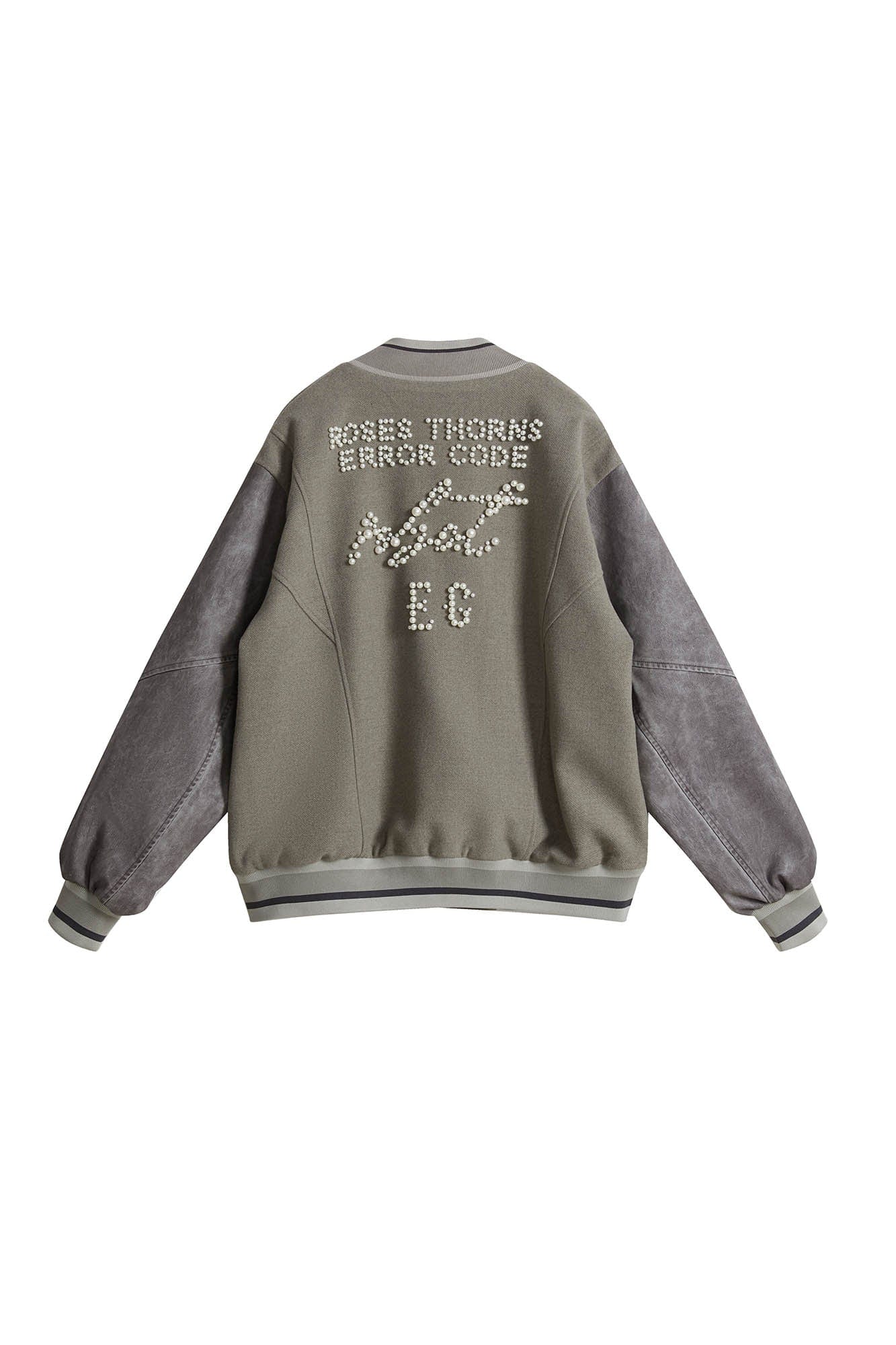 ERROR CODE ROBOT Pearl Embellished Paneled Varsity Jacket, premium urban and streetwear designers apparel on PROJECTISR.com, ERROR CODE ROBOT