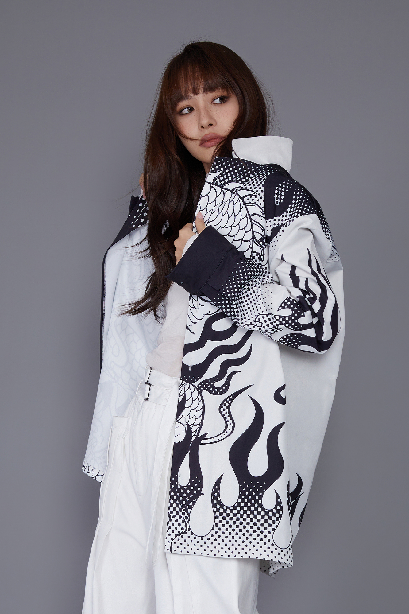 MASH UP ASIA Dragon Flame Graphic Oversized Blazer, premium urban and streetwear designers apparel on PROJECTISR.com, MASH UP ASIA