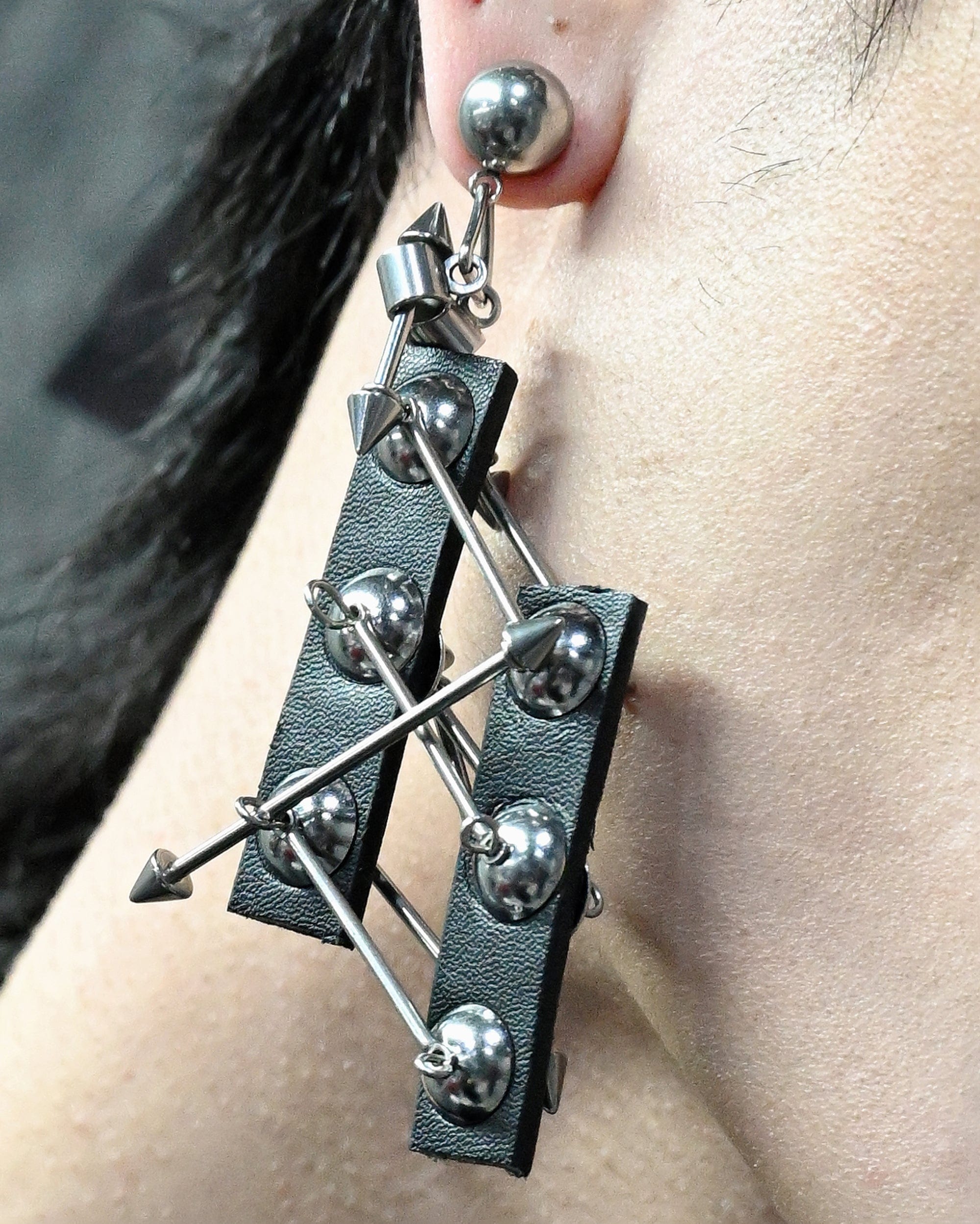 ILLUSORY Modern Hunter Metallic-Bead PU Earring/ Ear Clip, premium urban and streetwear designers apparel on PROJECTISR.com, ILLUSORY