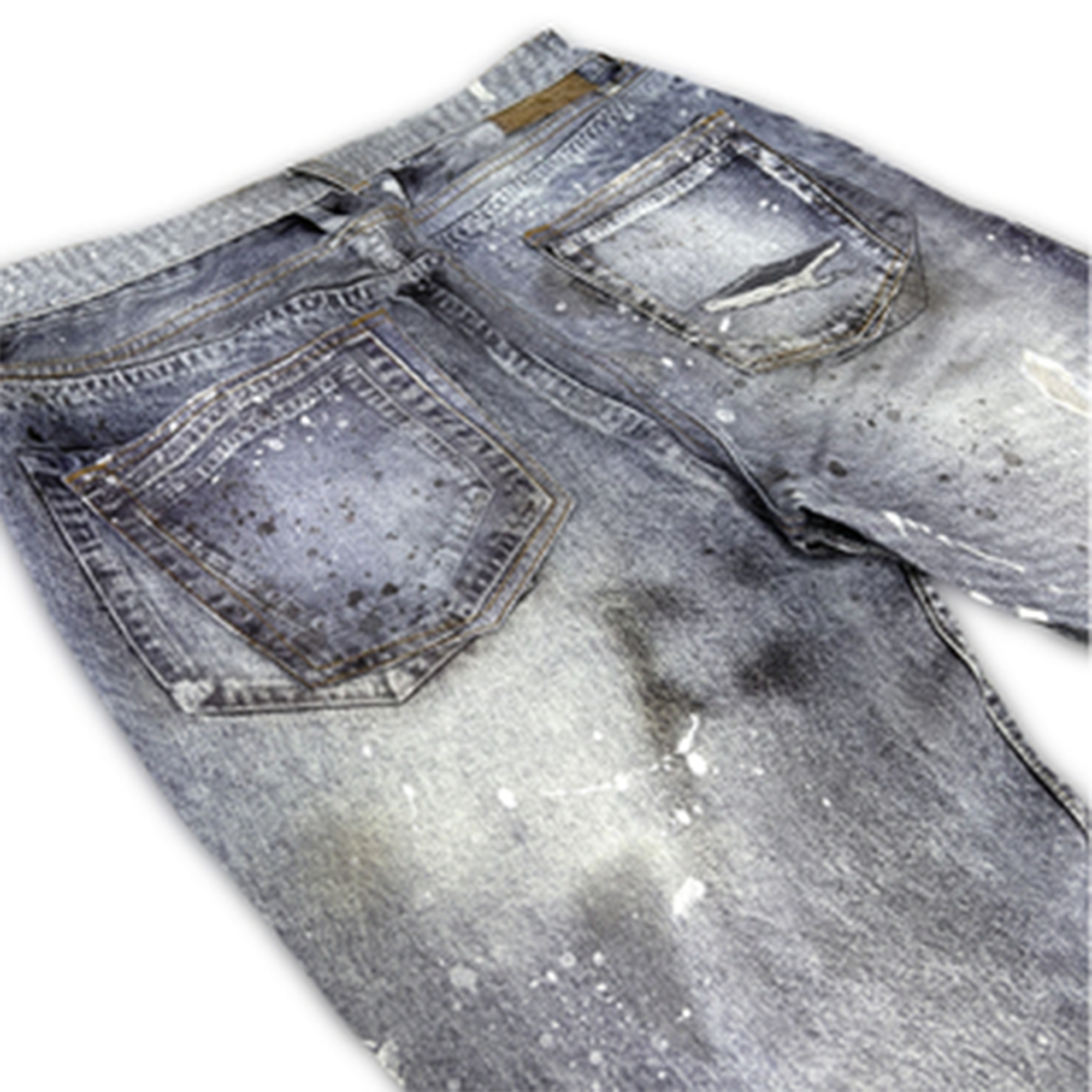 WANNA LAB Distressed Washed Paint-Splattered Flared Jeans