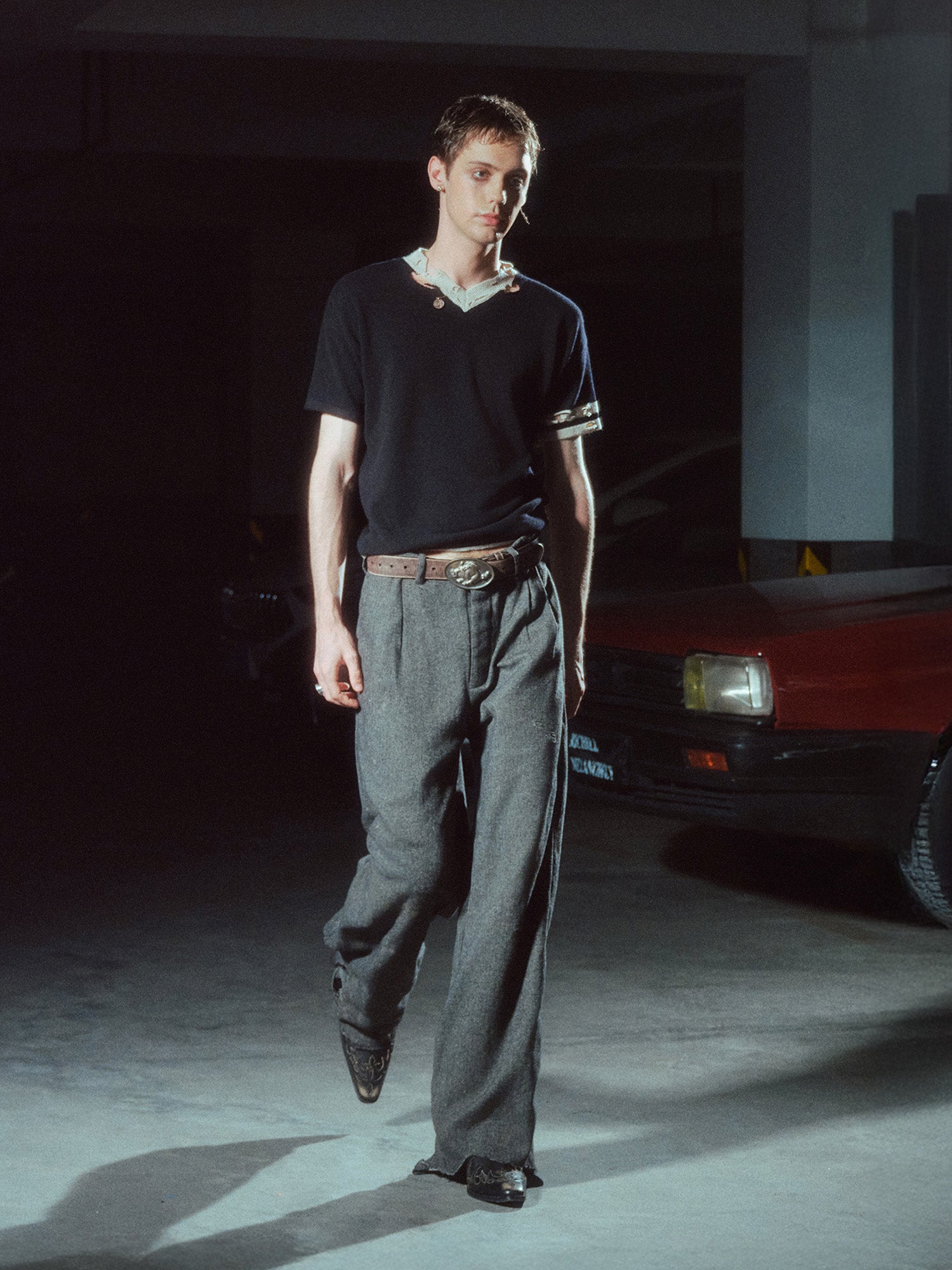 RICHILL Distressed-Hem Herringbone Trousers, premium urban and streetwear designers apparel on PROJECTISR.com, RICHILL