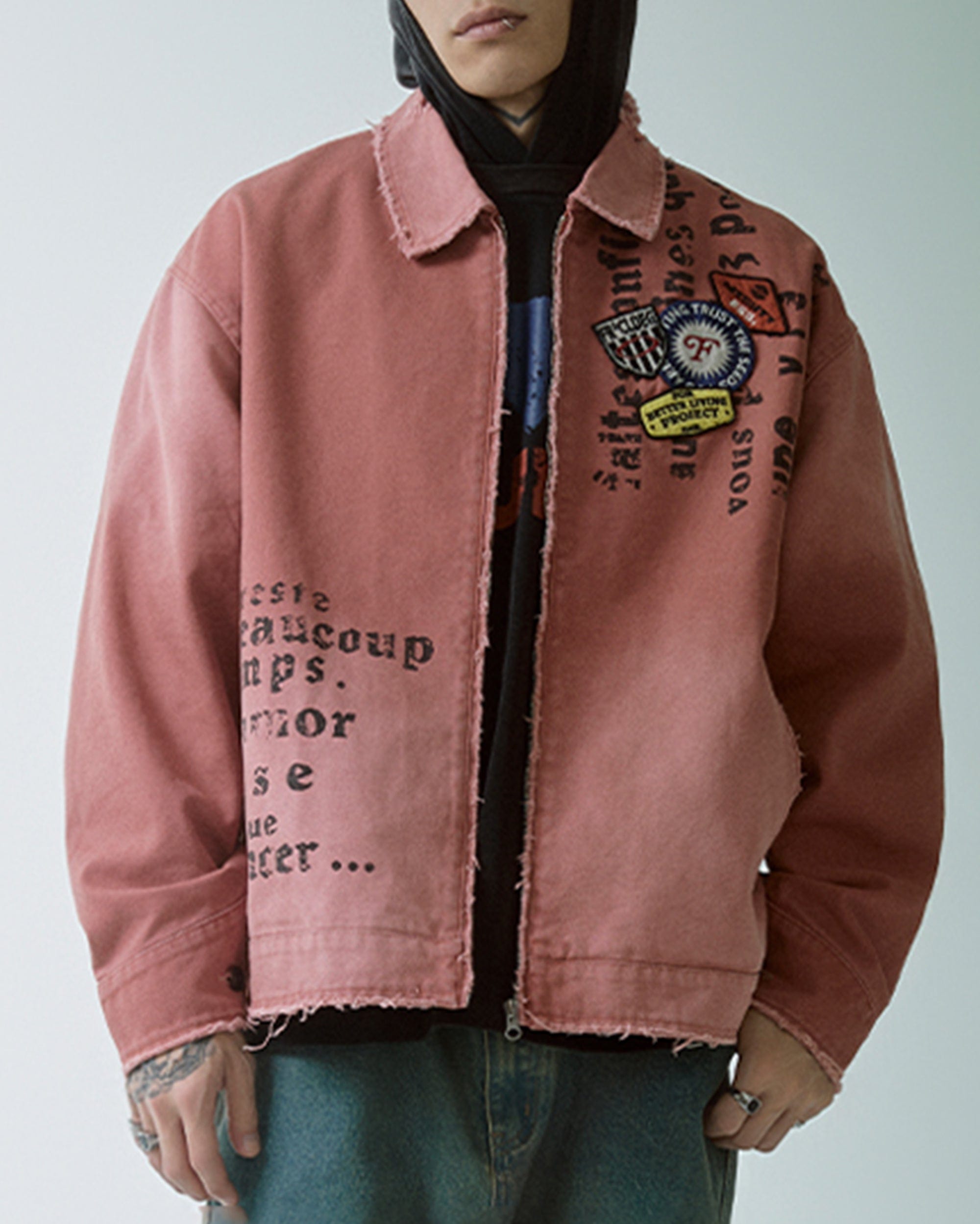 F2CE Distressed Badge Patchwork Jacket, premium urban and streetwear designers apparel on PROJECTISR.com, F2CE