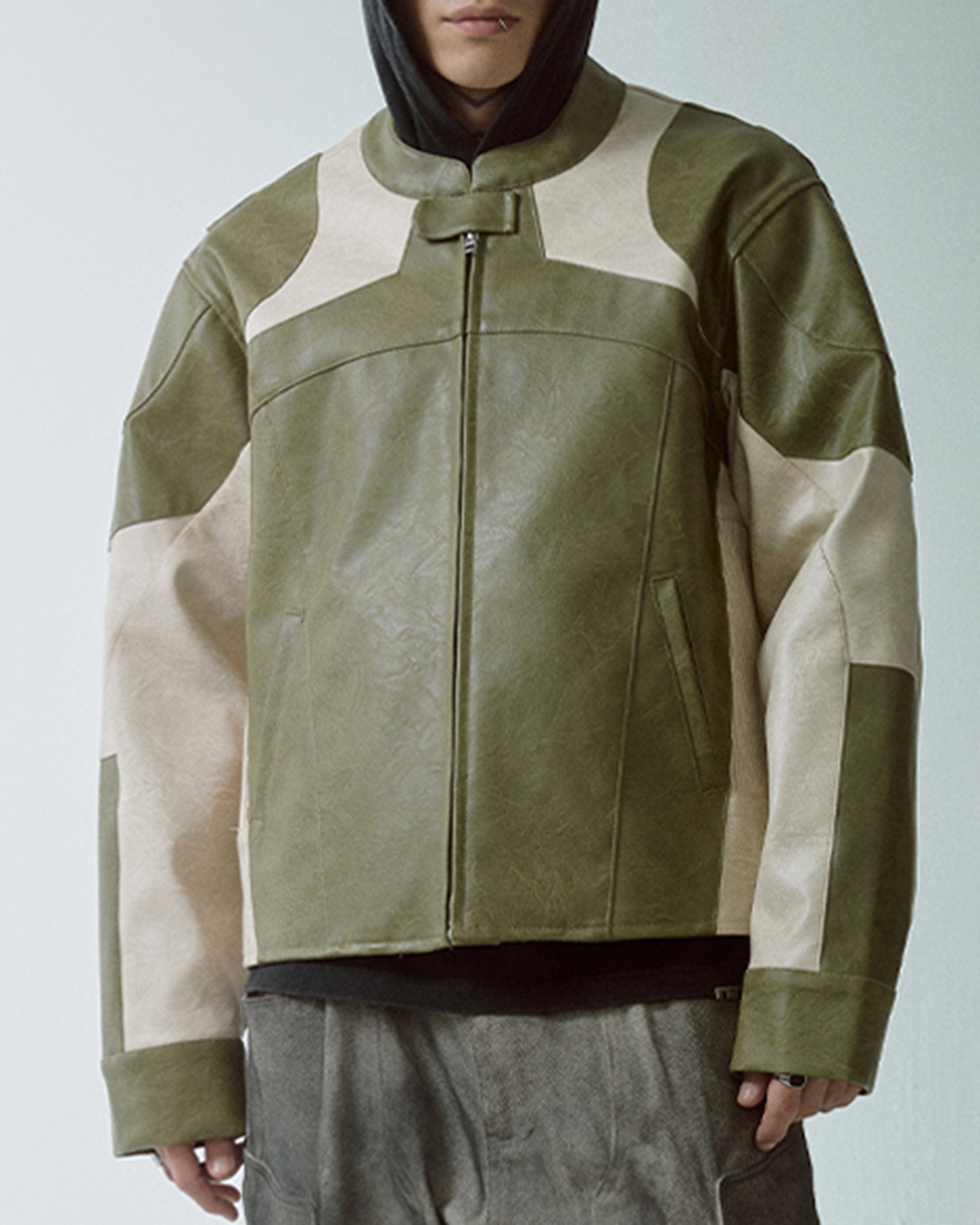F2CE Modern Deconstructed Faux Leather Biker Jacket, premium urban and streetwear designers apparel on PROJECTISR.com, F2CE