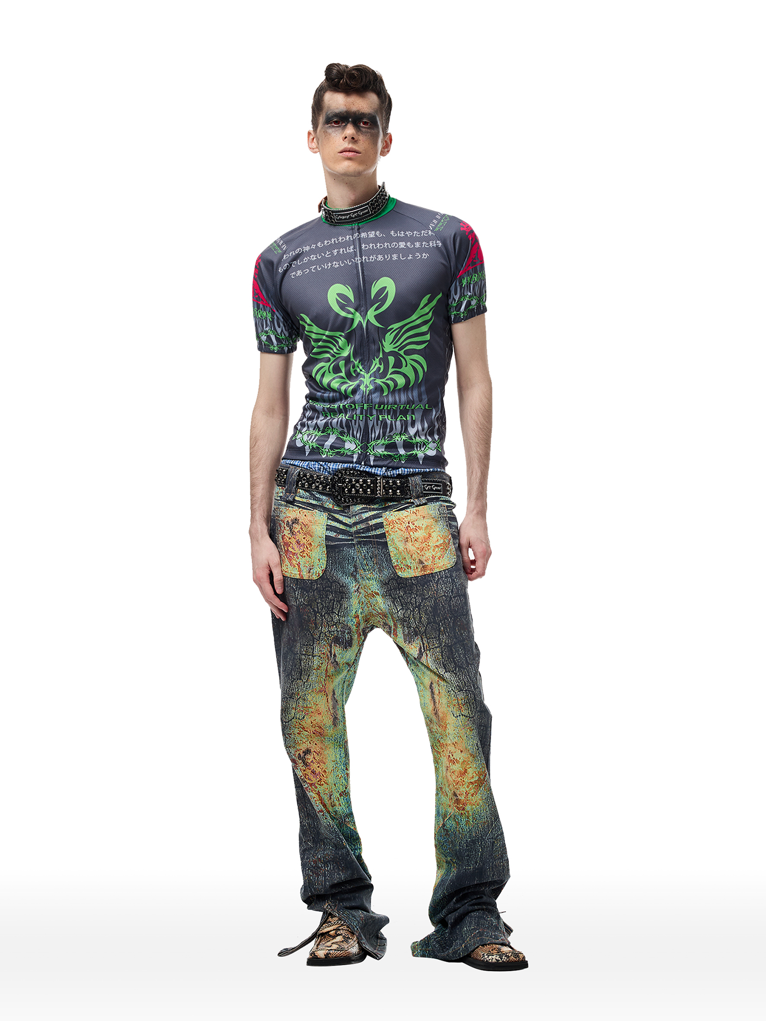 CYCYCY Iridescent Croc Full-Print Slim Flared Jeans