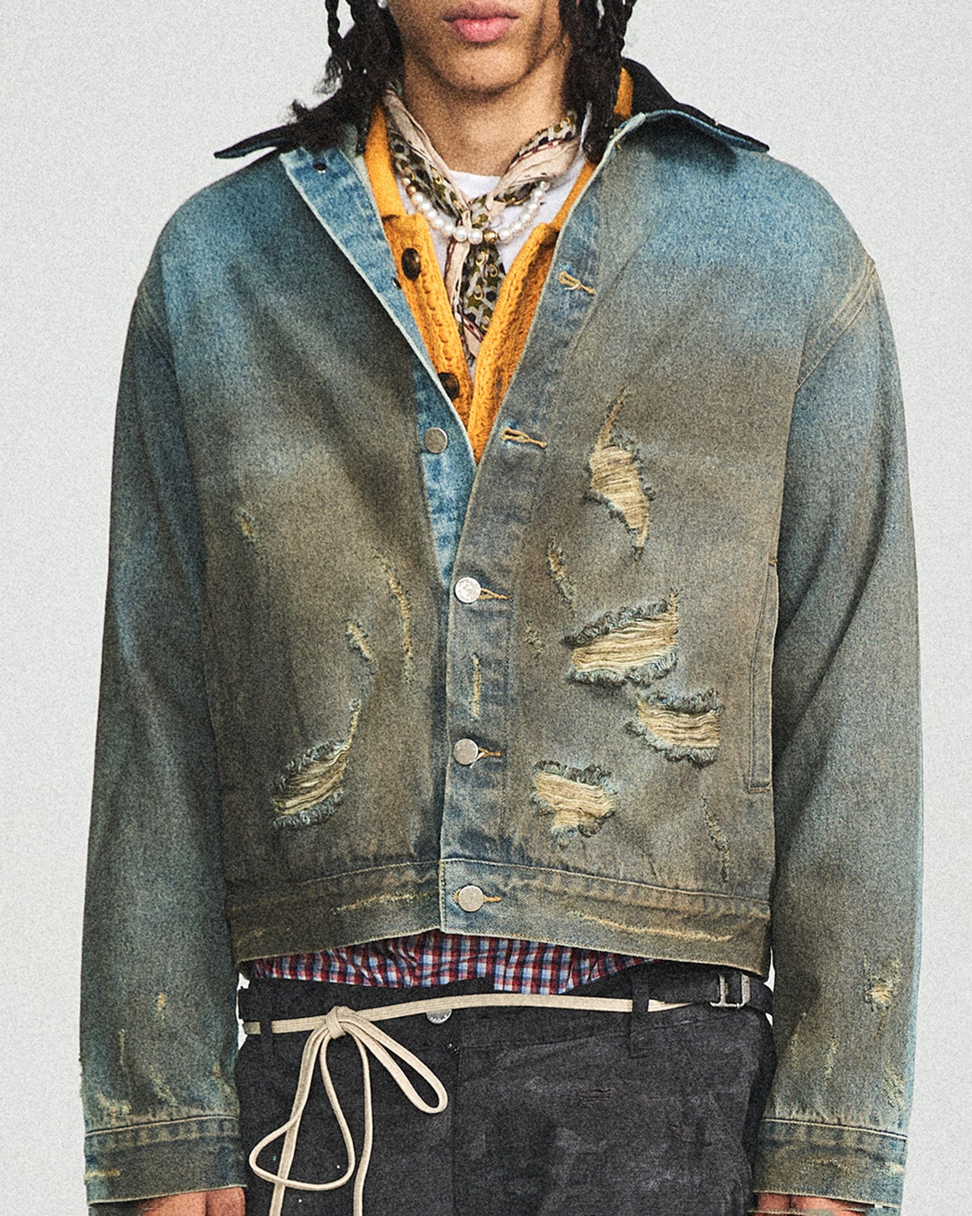 STEEPC Distressed Washed Denim Jacket, premium urban and streetwear designers apparel on PROJECTISR.com, STEEPC
