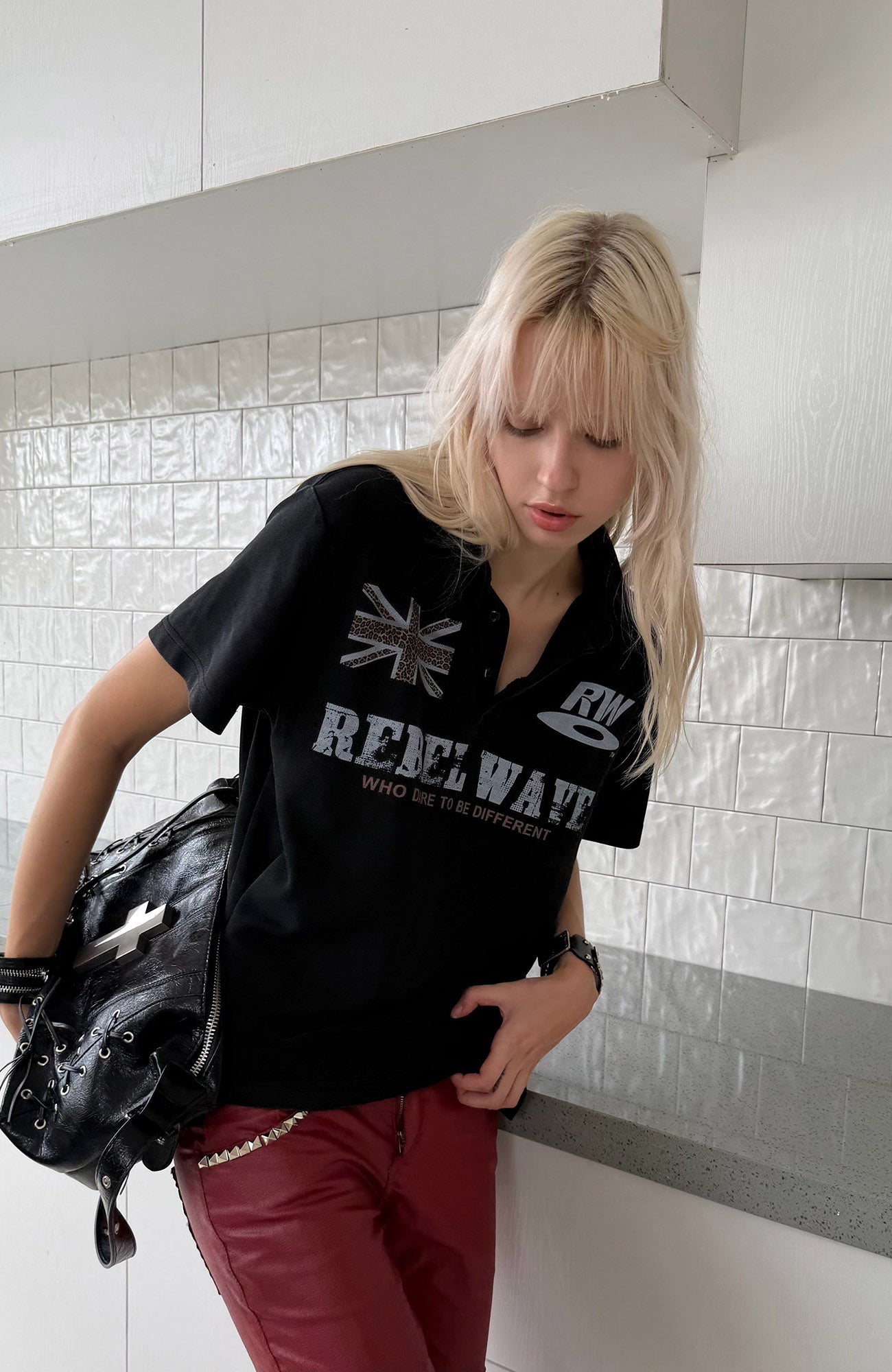 REBEL WAVE Leopard Flag Graphic Polo Shirt
