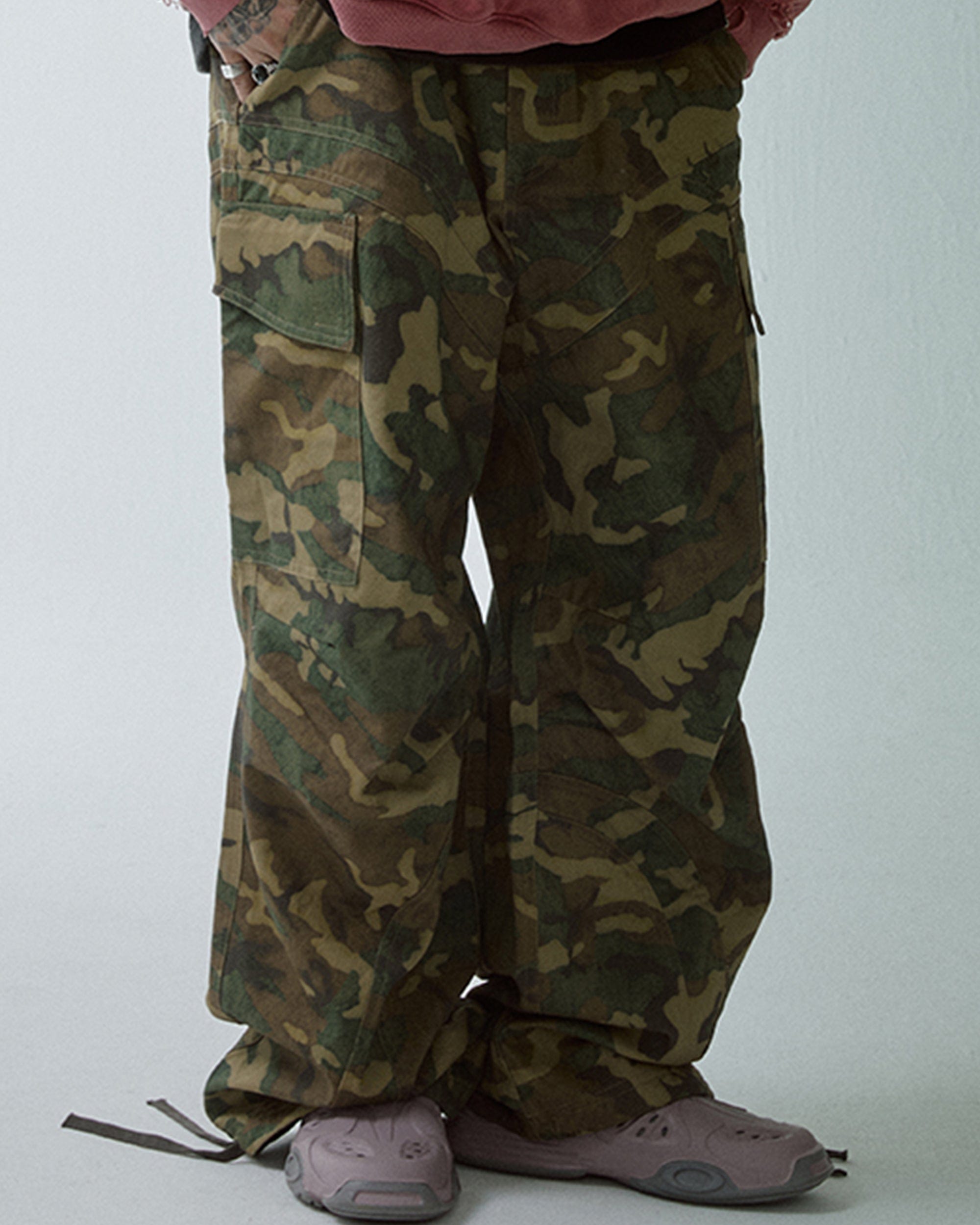 F2CE Wide-Leg Draw-String Camo Cargo Pants, premium urban and streetwear designers apparel on PROJECTISR.com, F2CE