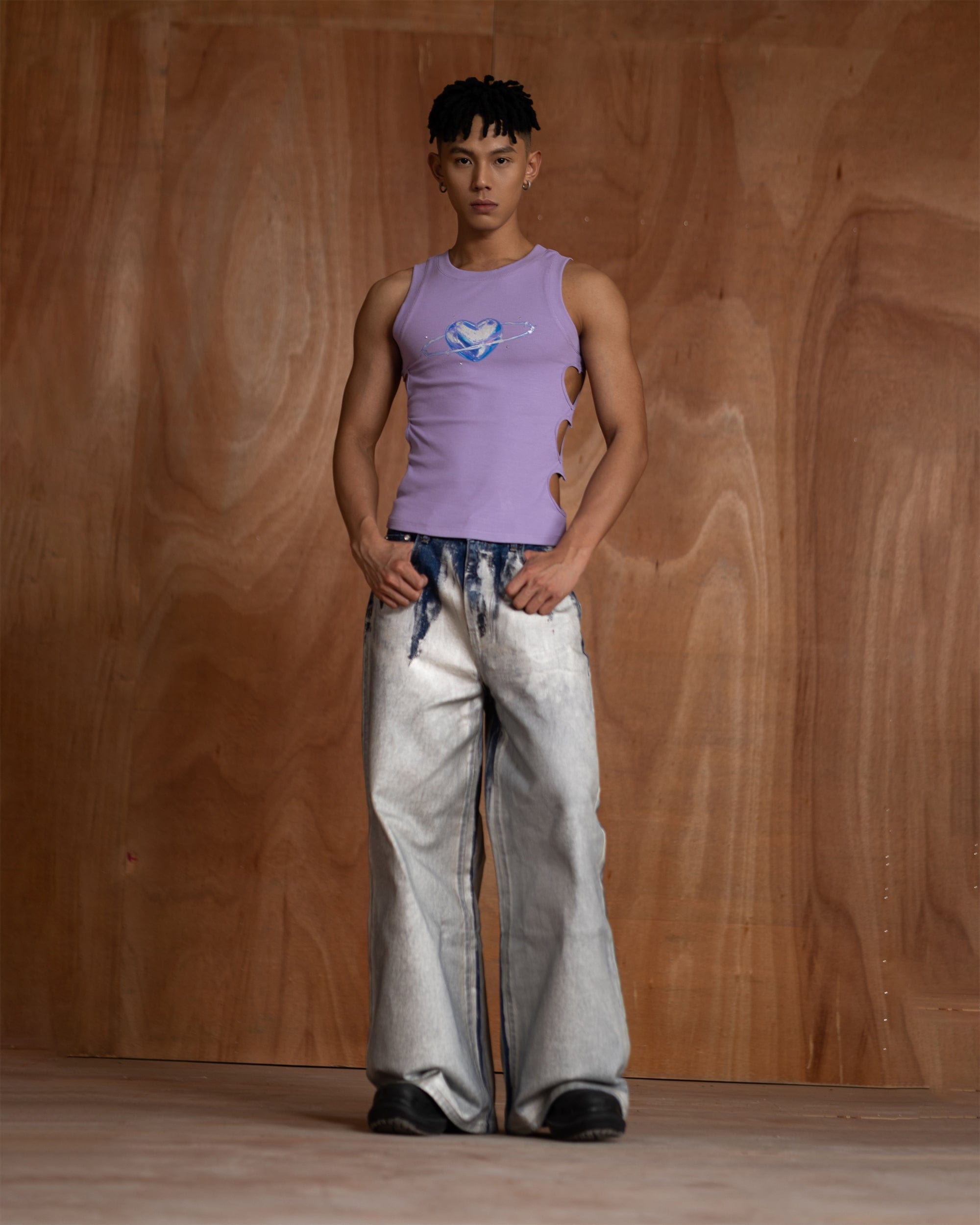 CLP Metallic Heart Slim Hollowed Tank Top Purple, premium urban and streetwear designers apparel on PROJECTISR.com, CLP
