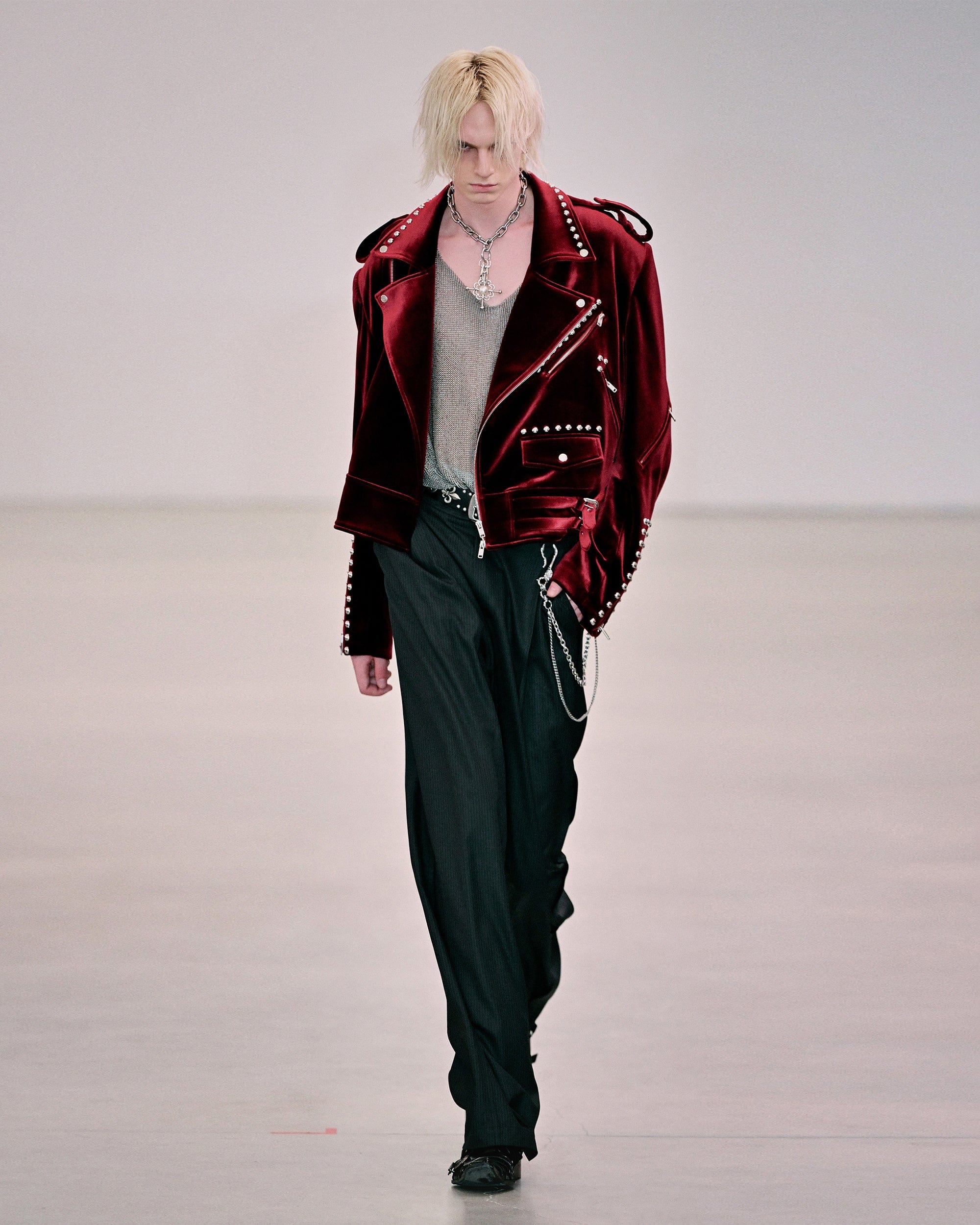FACEONLAB Red Velvet Rivet Biker Jacket, premium urban and streetwear designers apparel on PROJECTISR.com, FACEONLAB