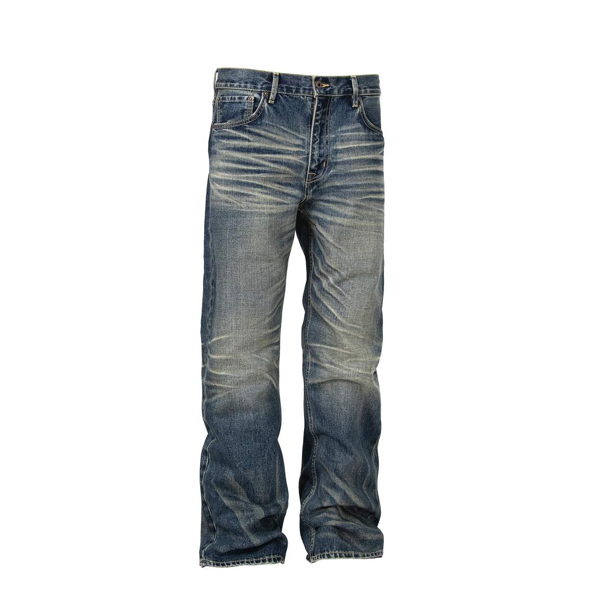 ZWDH Washed Crinkled Distressed Straight-Leg Jeans