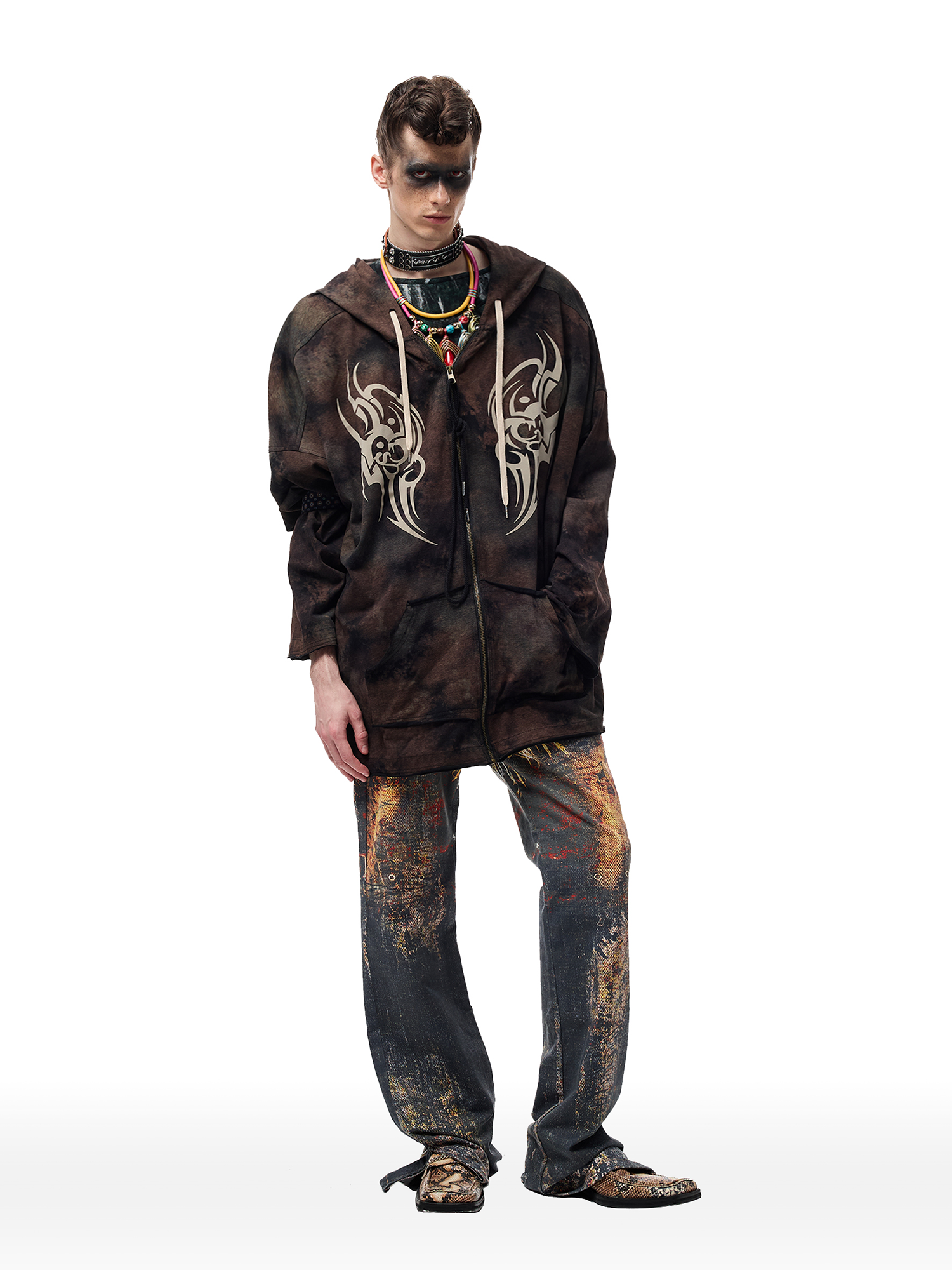 CYCYCY Feather Full-Print Slim Flared Jeans