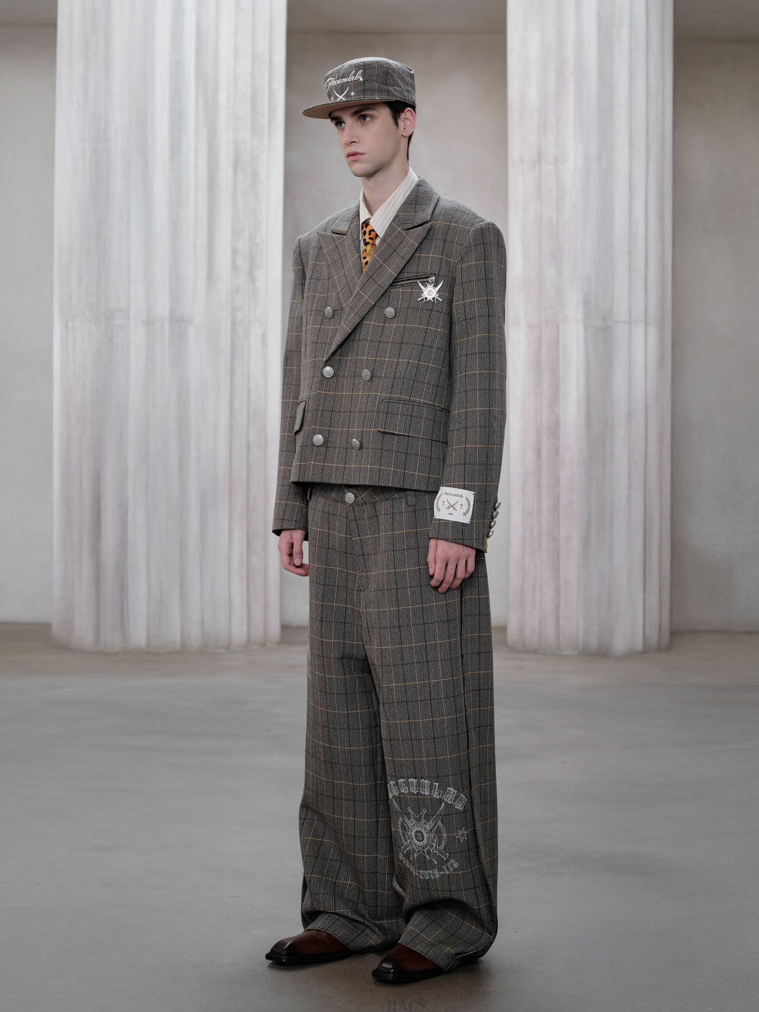 FACEONLAB Contrast Double-Waist Plaid Graphic Trousers, premium urban and streetwear designers apparel on PROJECTISR.com, FACEONLAB