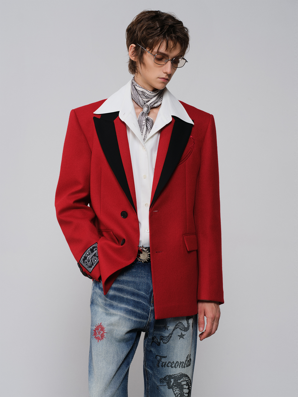 FACEONLAB Scorpion-Tail Embroidered Wool-Blend Blazer