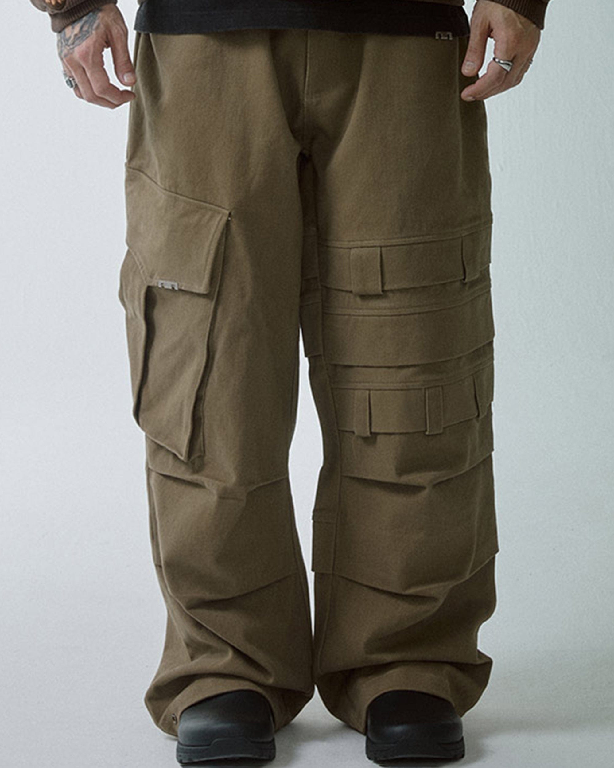 F2CE Asymmetrical Crinkled Cargo Pants, premium urban and streetwear designers apparel on PROJECTISR.com, F2CE