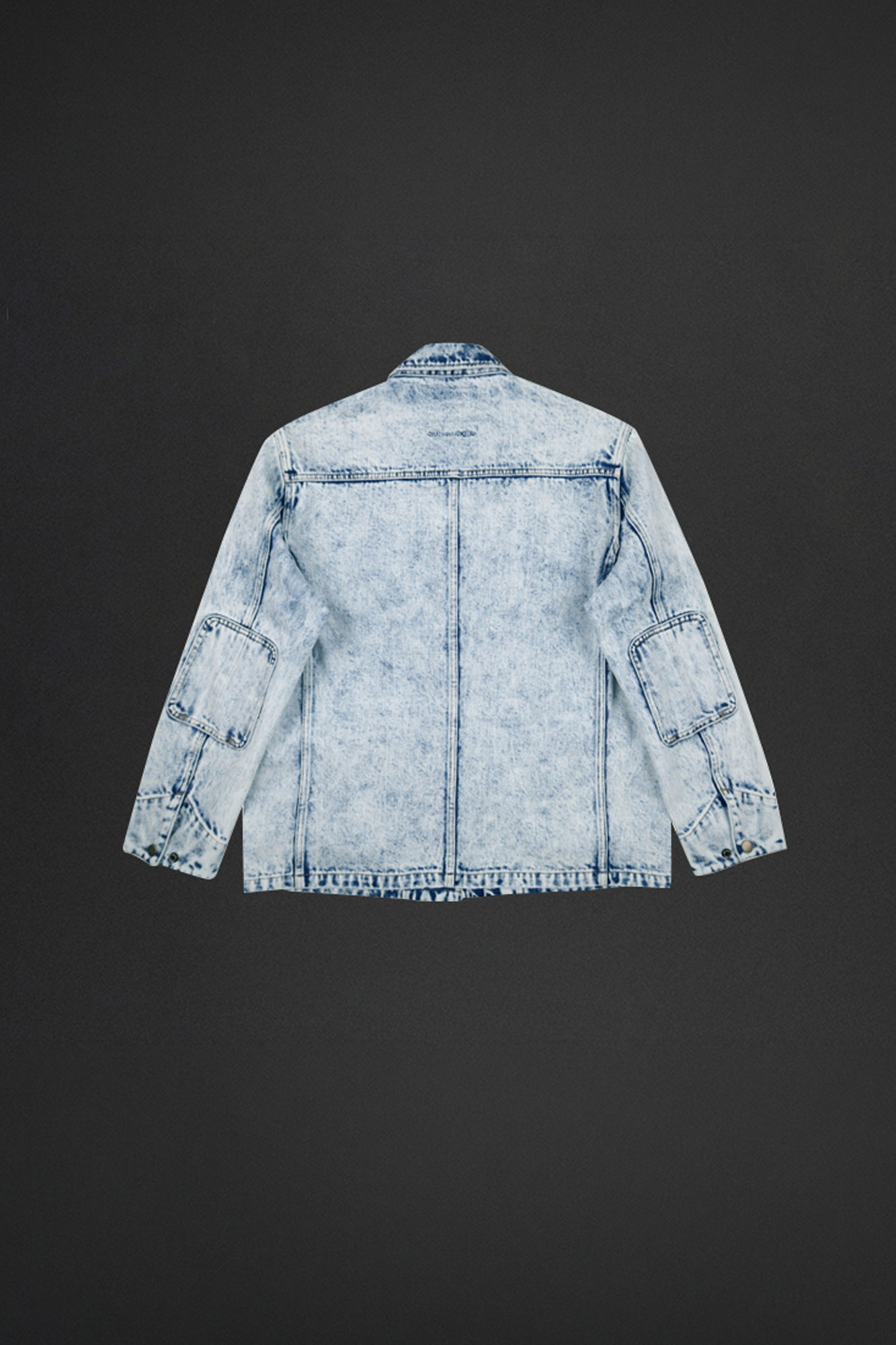 NIANJIUYIKOUER Snow-Washed Stand-Collar Denim Workwear Jacket, premium urban and streetwear designers apparel on PROJECTISR.com, NIANJIUYIKOUER