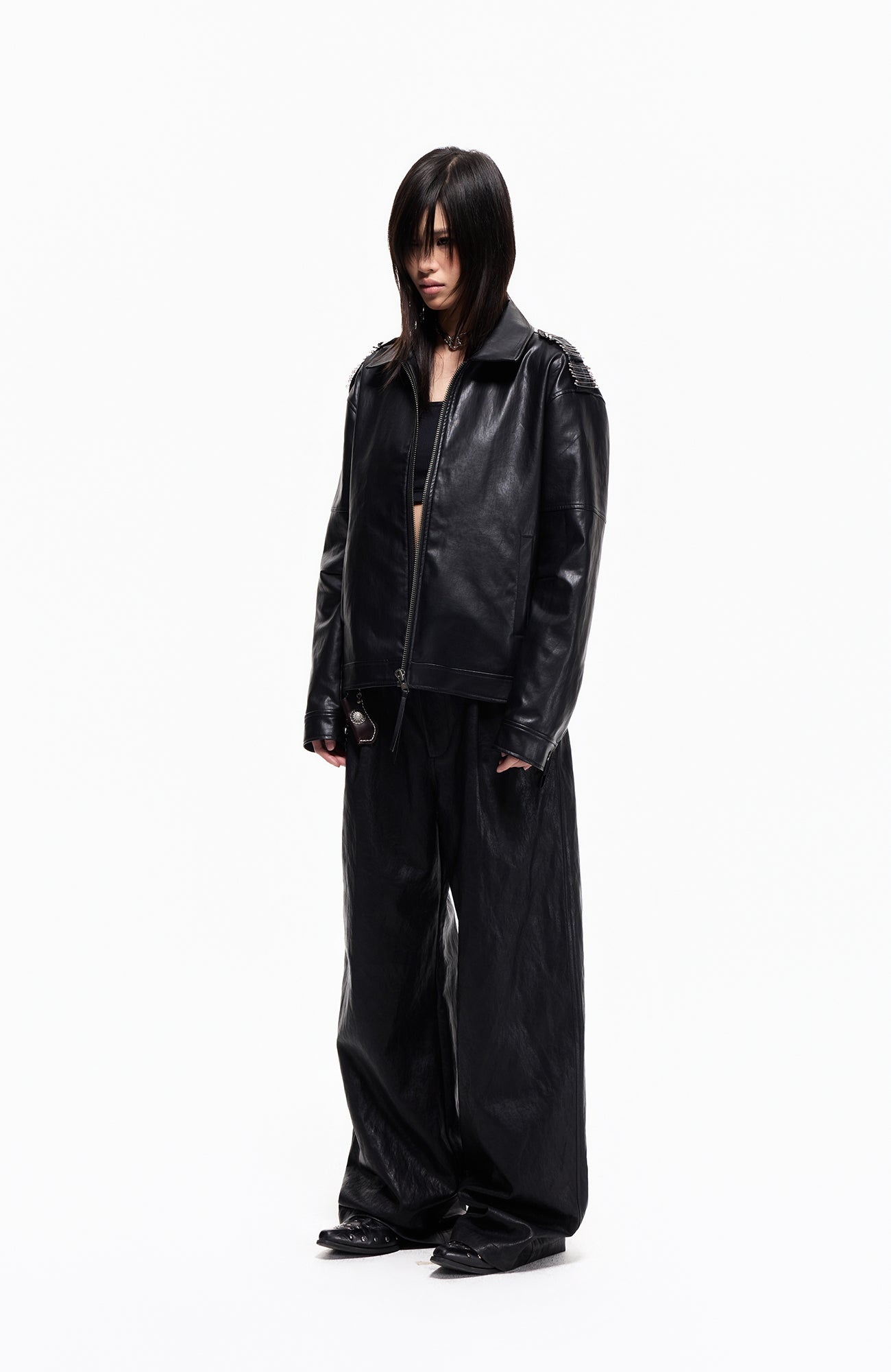 2000RSK Pleated Straight-Leg Faux Leather Trousers