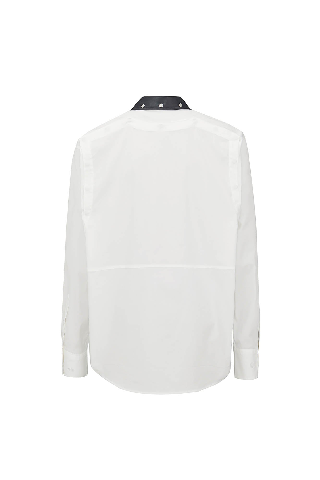 455EMBLE Faux Leather Collar Snap-Fastener Shirt, premium urban and streetwear designers apparel on PROJECTISR.com, 455EMBLE