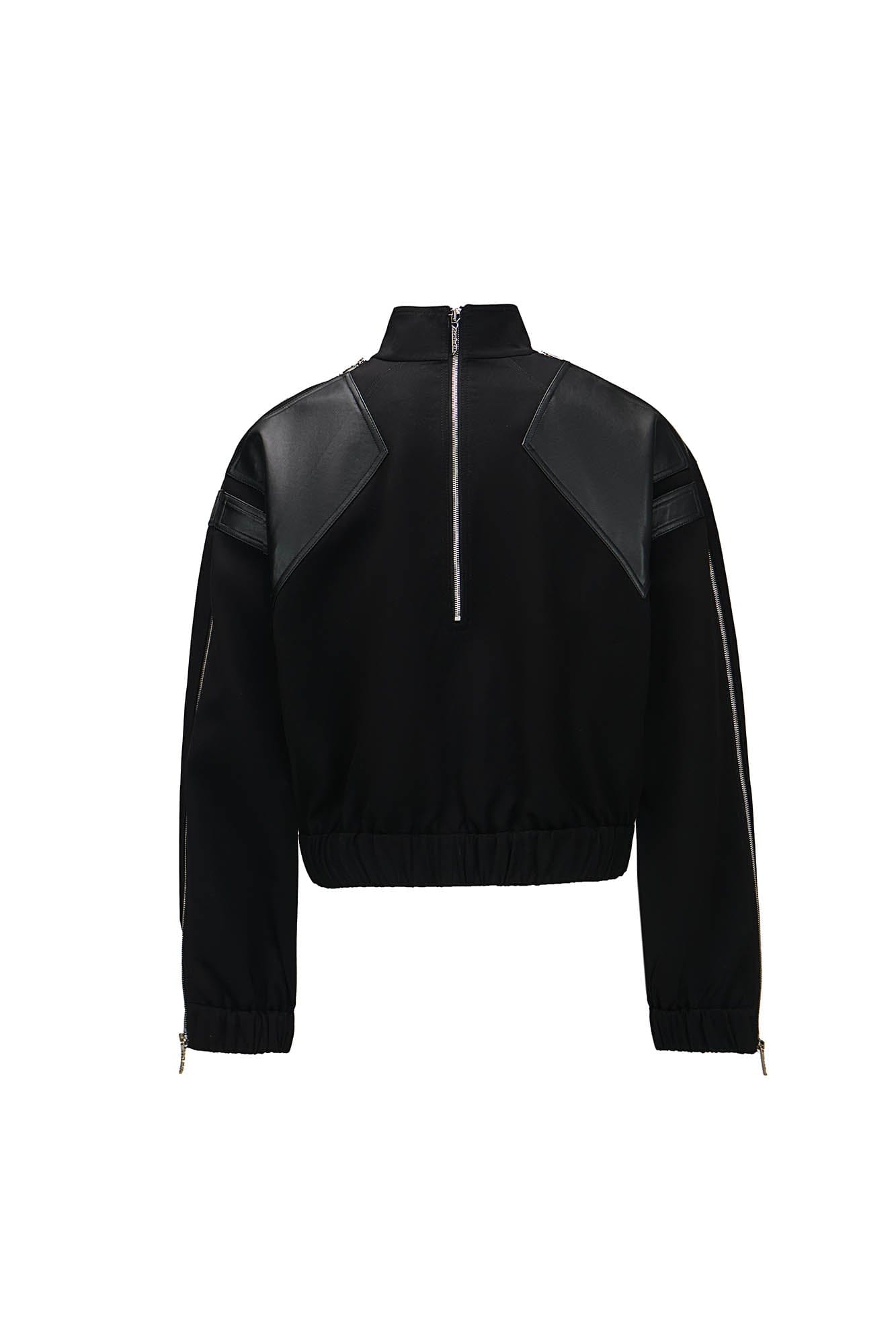 455EMBLE Faux Leather Spliced Multi-Zip Stand Collar Jacket, premium urban and streetwear designers apparel on PROJECTISR.com, 455EMBLE
