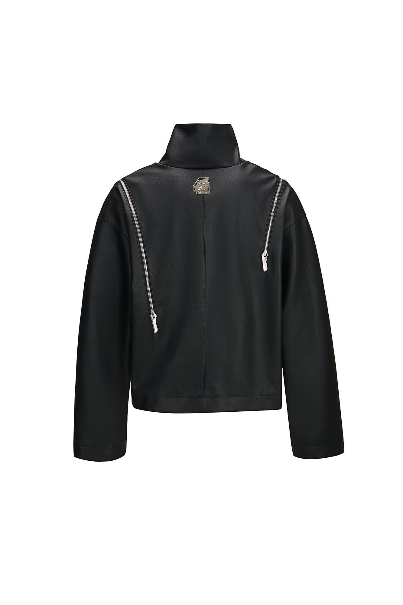 455EMBLE Multi-Zip Studded High-Collar PU Jacket, premium urban and streetwear designers apparel on PROJECTISR.com, 455EMBLE