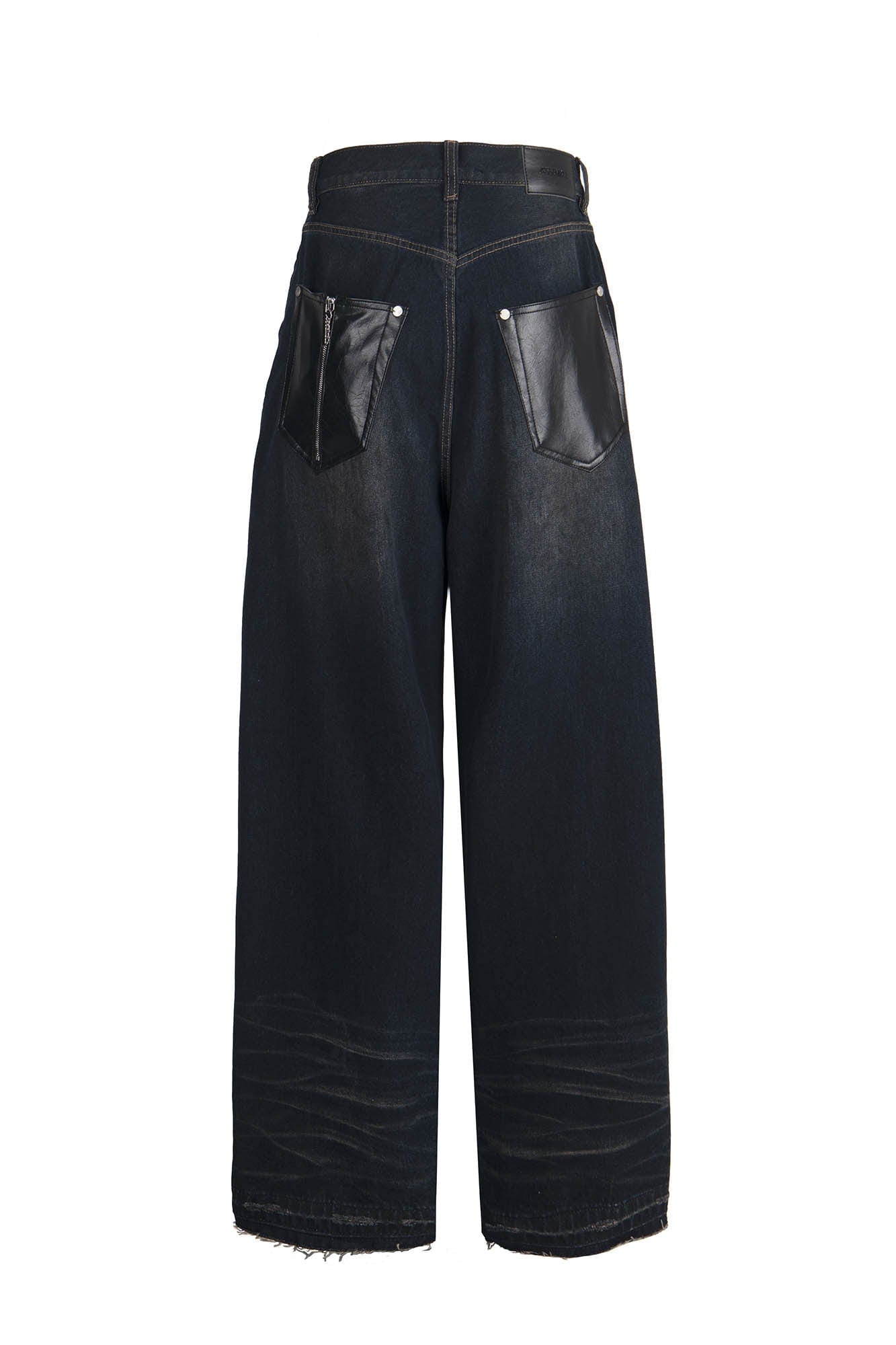 455EMBLE Washed PU-Pocket Baggy Jeans, premium urban and streetwear designers apparel on PROJECTISR.com, 455EMBLE