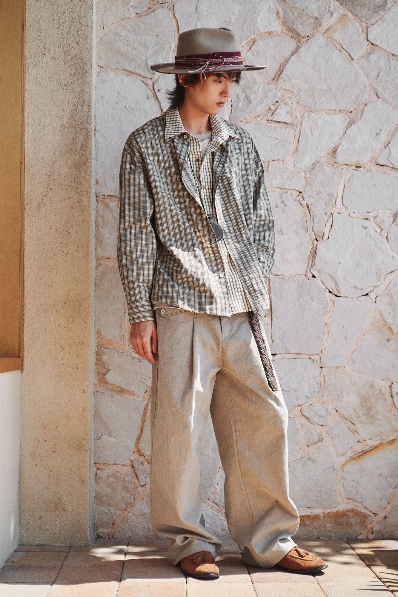 GONGHE REPUB Faux Layered Collar Plaid Shirt, premium urban and streetwear designers apparel on PROJECTISR.com, GONGHE REPUB