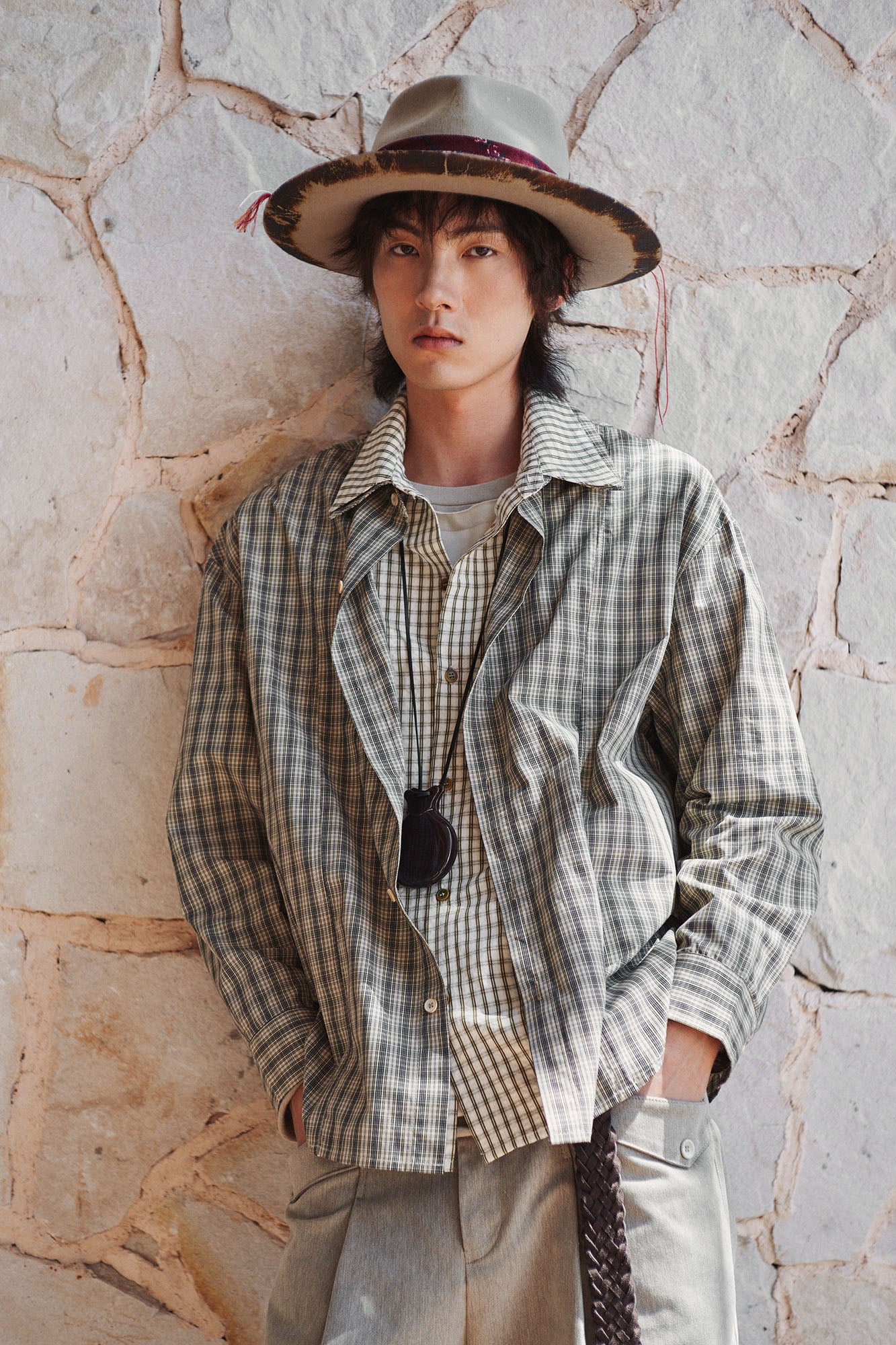 GONGHE REPUB Faux Layered Collar Plaid Shirt, premium urban and streetwear designers apparel on PROJECTISR.com, GONGHE REPUB