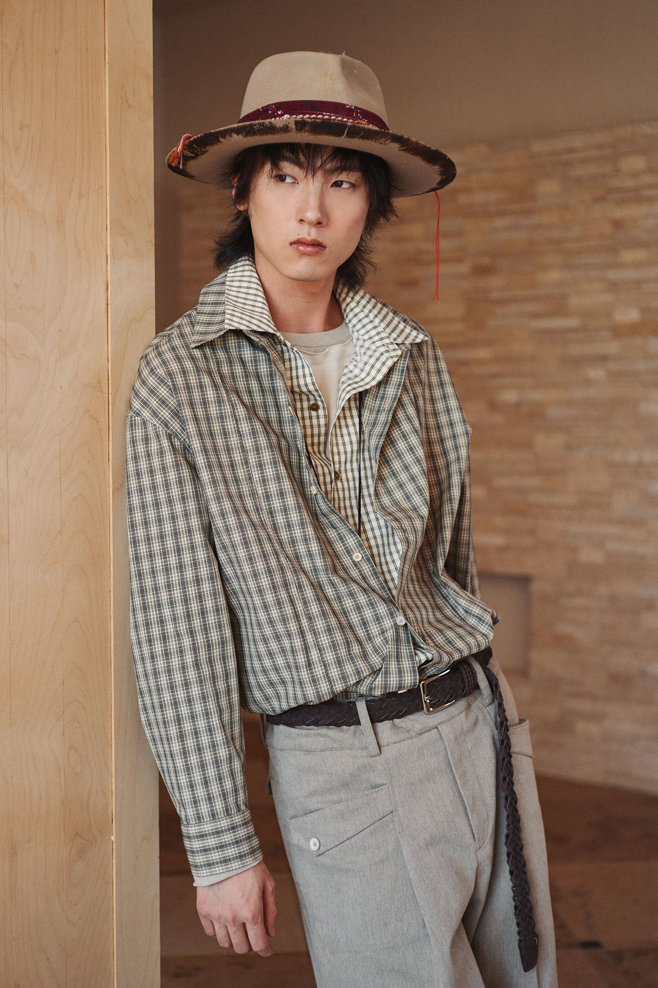 GONGHE REPUB Faux Layered Collar Plaid Shirt, premium urban and streetwear designers apparel on PROJECTISR.com, GONGHE REPUB