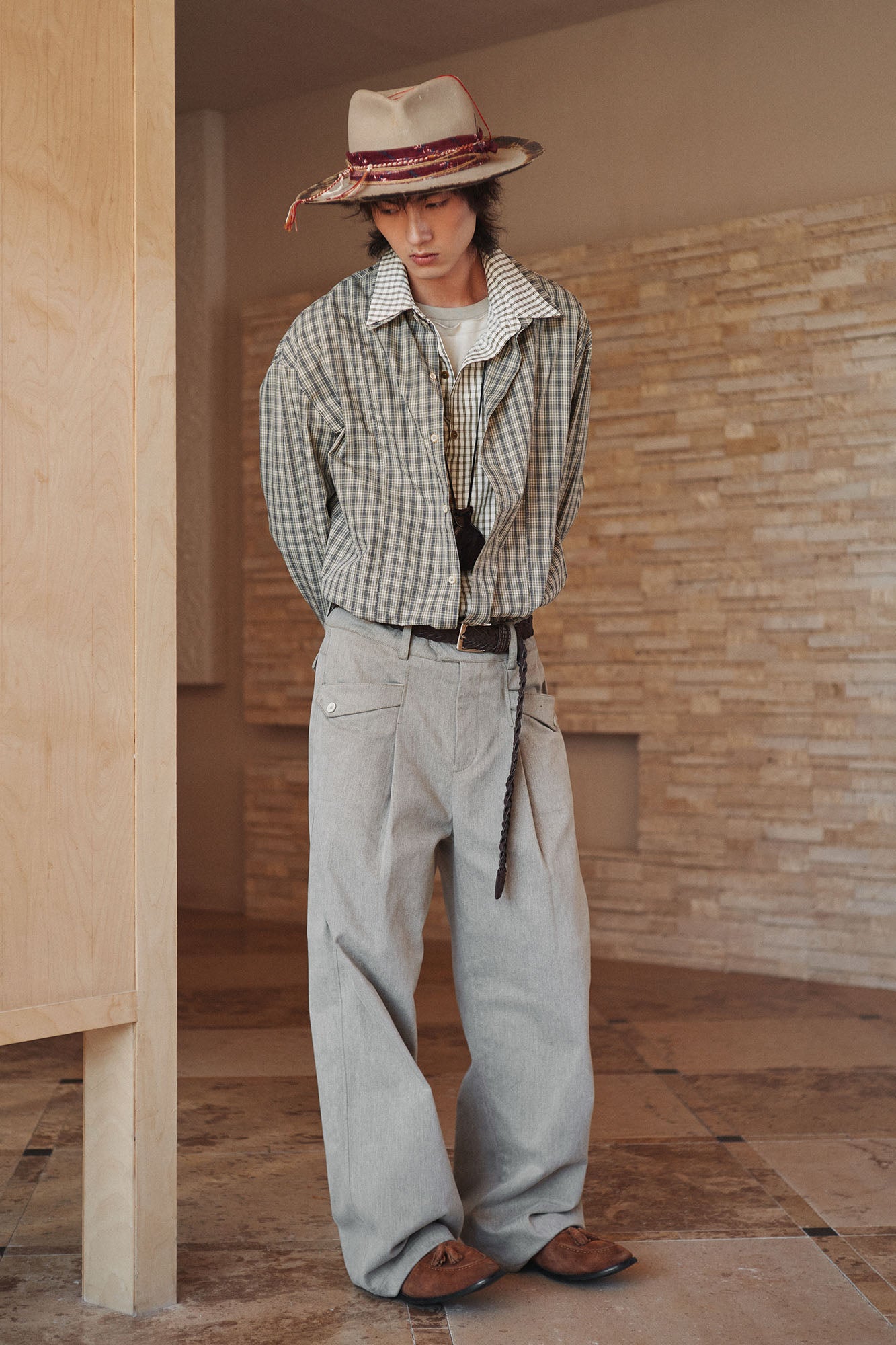 GONGHE REPUB Faux Layered Collar Plaid Shirt, premium urban and streetwear designers apparel on PROJECTISR.com, GONGHE REPUB