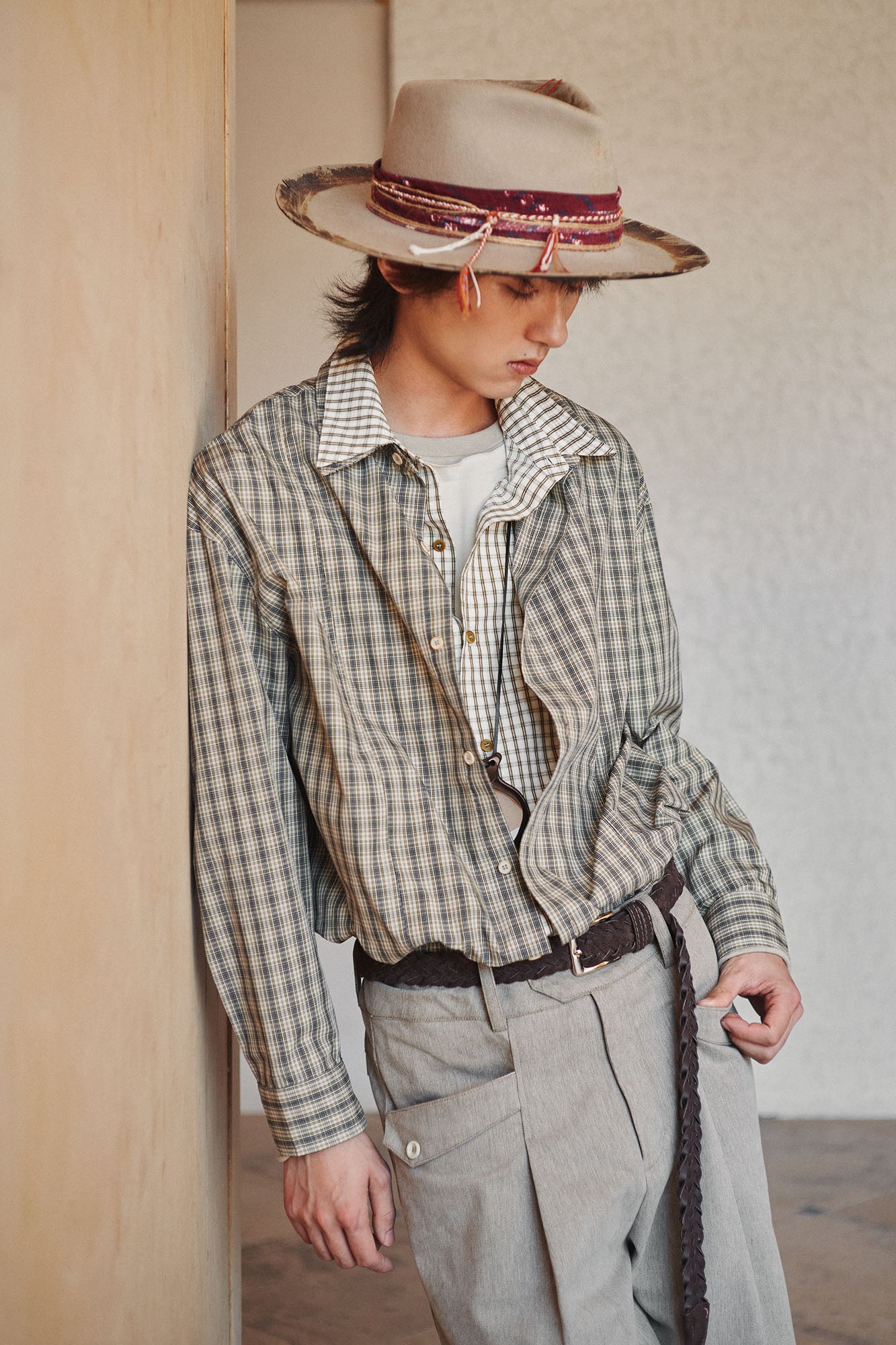 GONGHE REPUB Faux Layered Collar Plaid Shirt, premium urban and streetwear designers apparel on PROJECTISR.com, GONGHE REPUB
