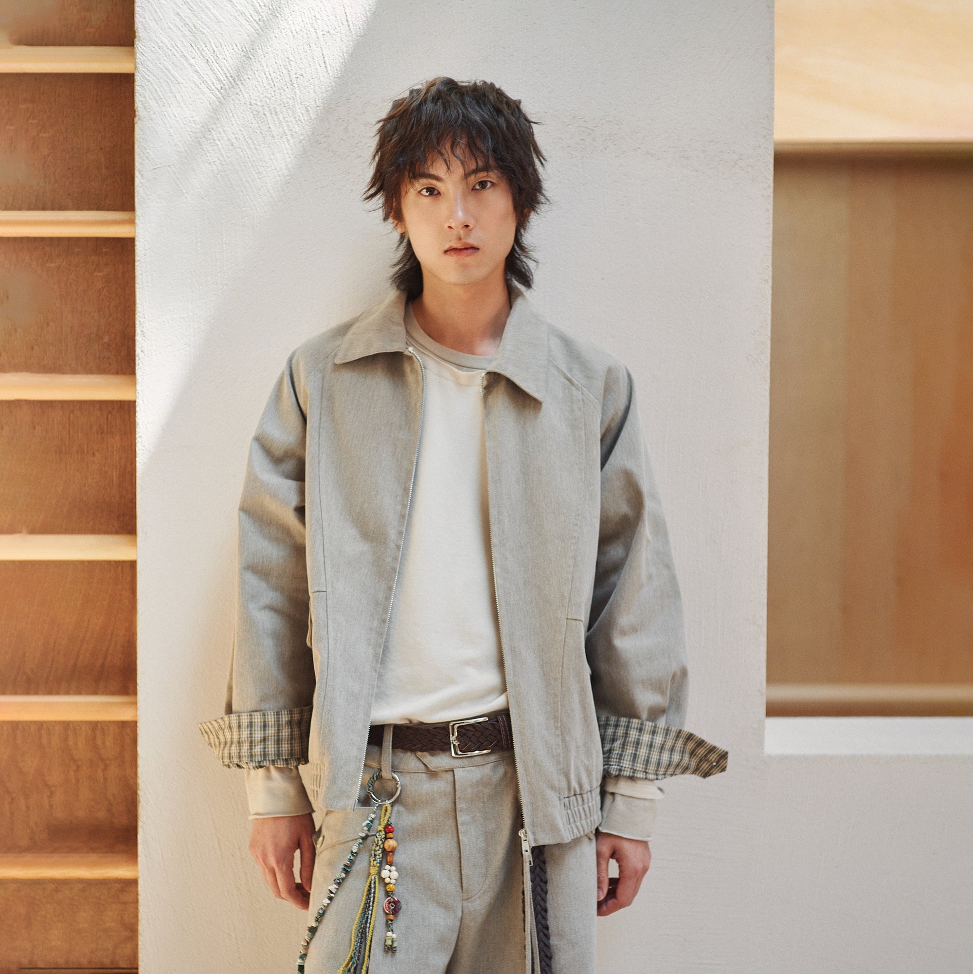 GONGHE REPUB Modern Check-Cuff Paneled Jacket