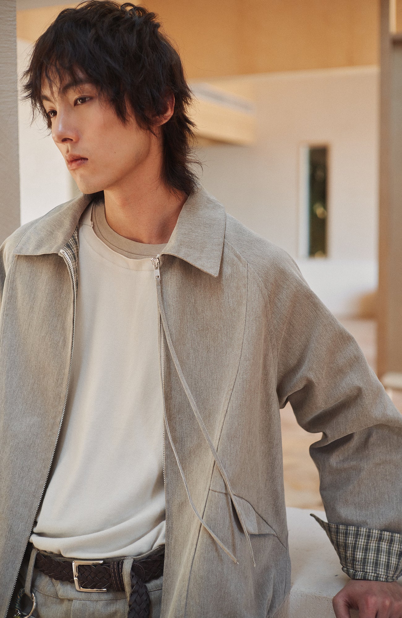 GONGHE REPUB Modern Check-Cuff Paneled Jacket