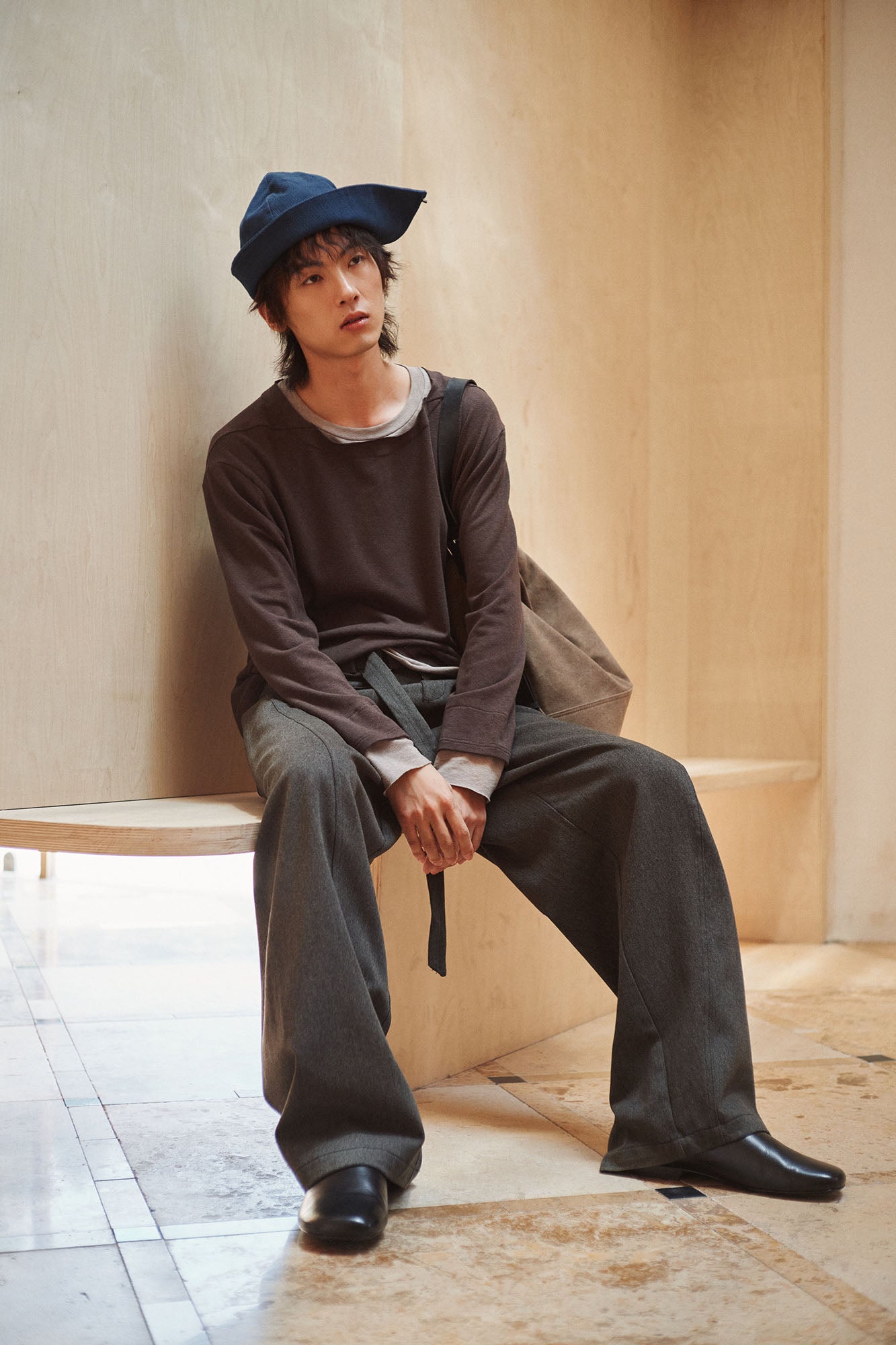 GONGHE REPUB Brushed Detachable Belt Wide-Leg Pants