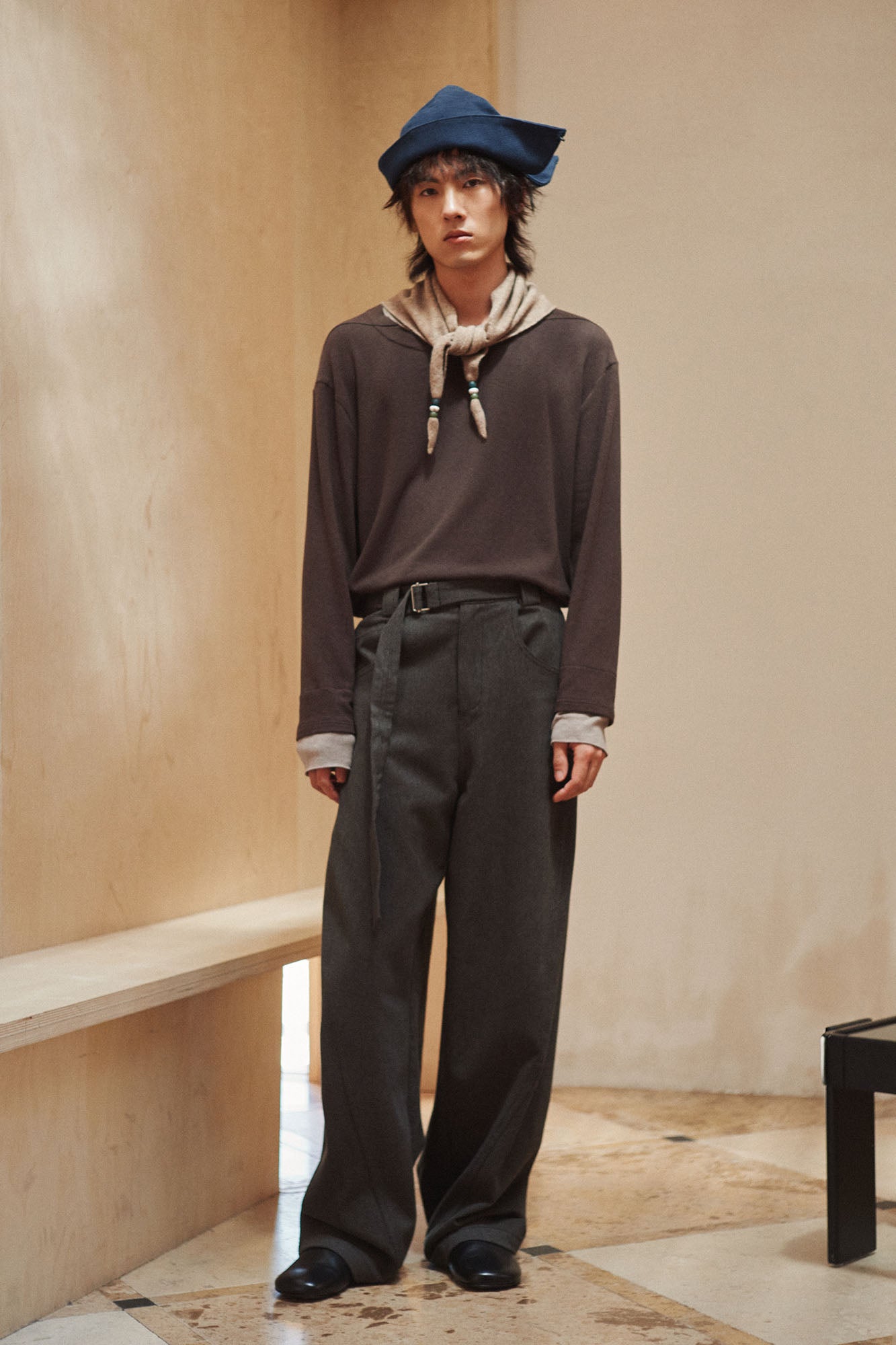 GONGHE REPUB Brushed Detachable Belt Wide-Leg Pants