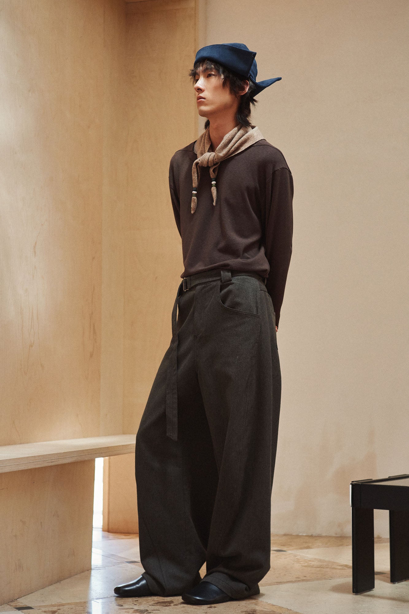 GONGHE REPUB Brushed Detachable Belt Wide-Leg Pants